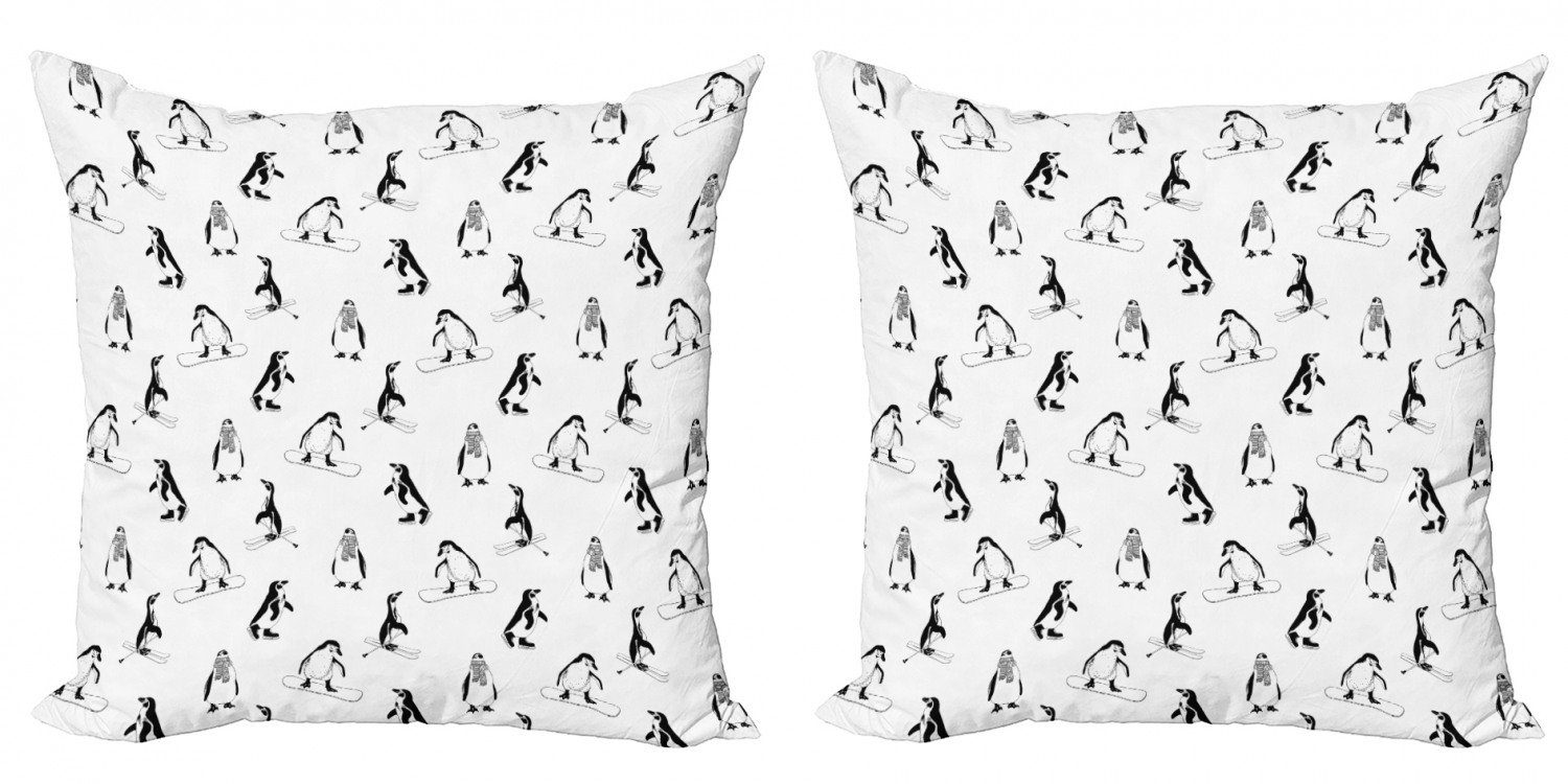 Kissenbezüge Modern Accent Doppelseitiger Digitaldruck, Abakuhaus (2 Stück), Pinguin Skifahren Penguins in Schale
