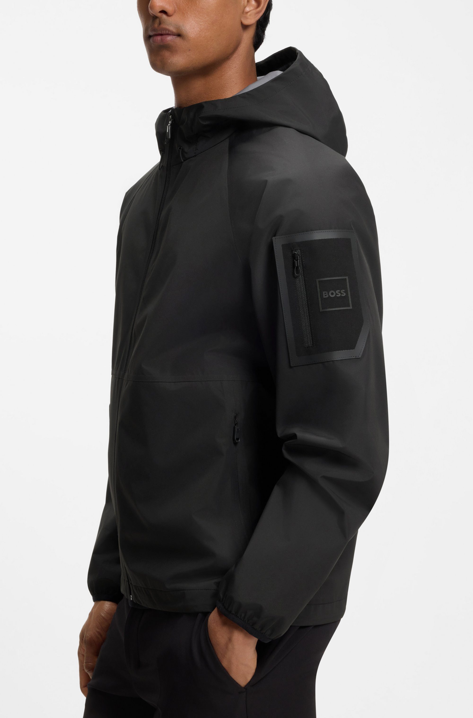 BOSS GREEN Regenjacke wasserabweisende Ausrüstung, Regular Fit, Ärmeltasche