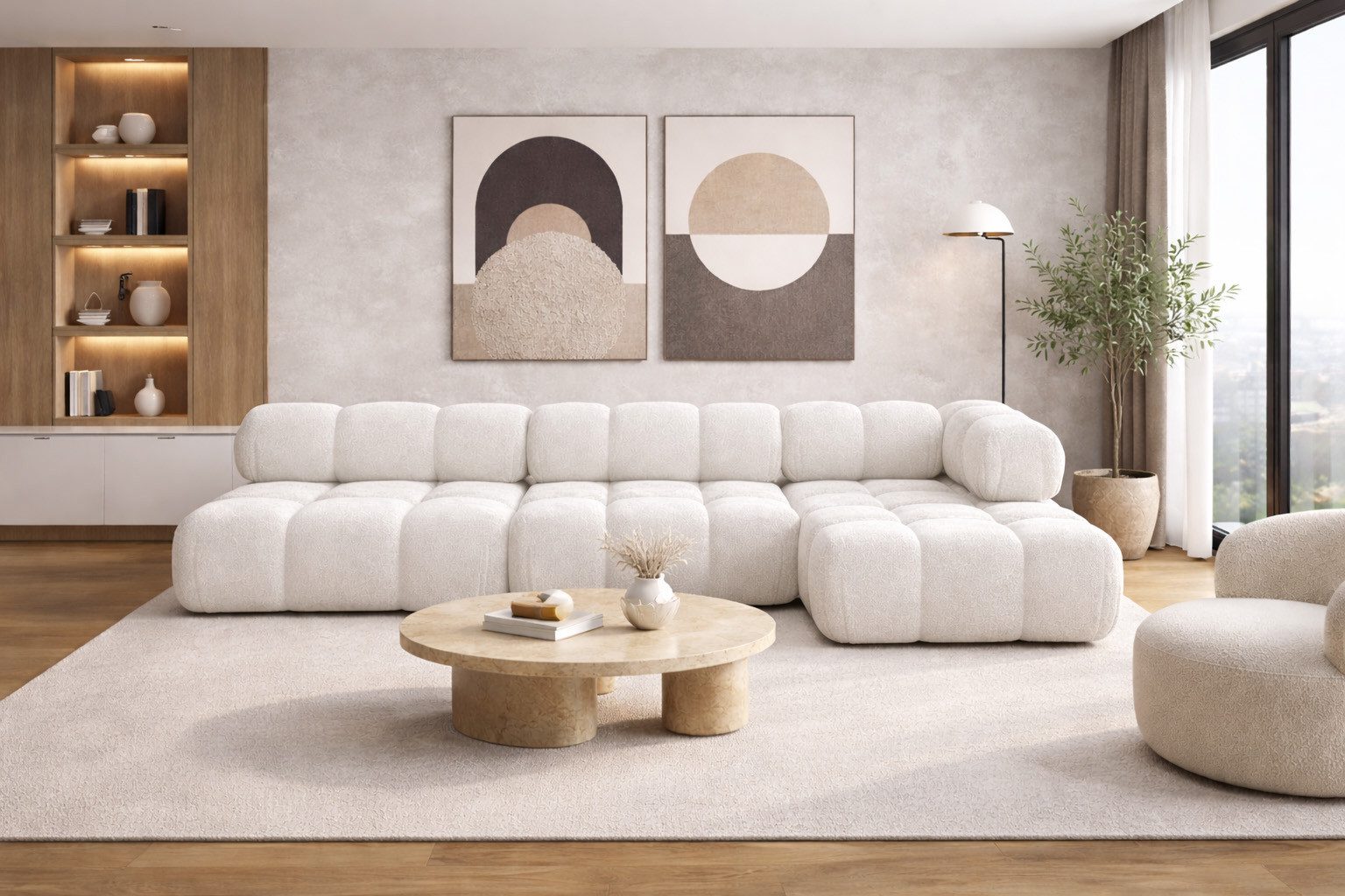 Kaiser Möbel Ecksofa L-form, Wohnlandschaft für Wohnzimmer, Bouclé-Stoff Abriamo, Selia, Ecksofa, Modernes L-Design,Weiche, abgerundete Formen,Trendiger Bouclé-Stoff