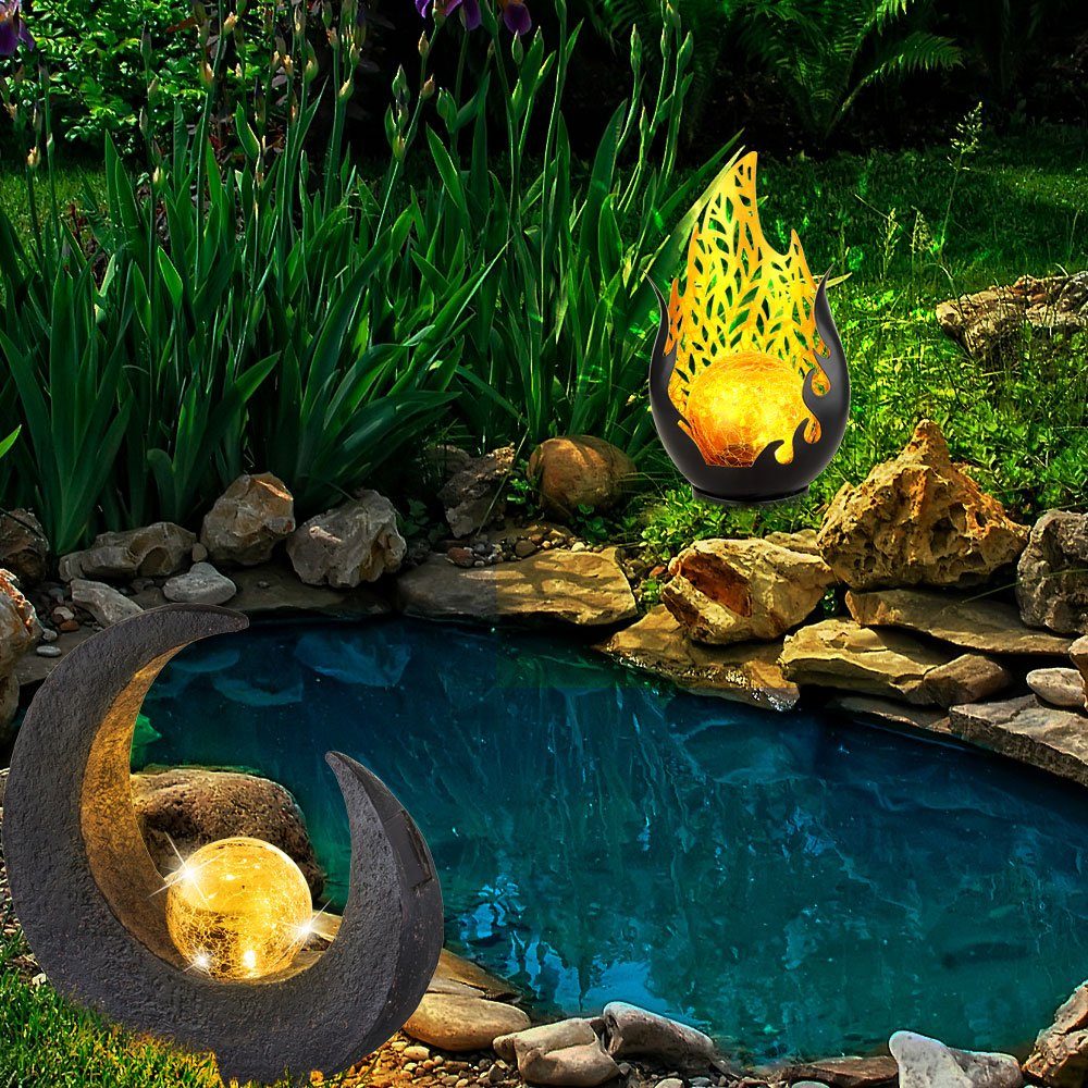GLOBO LIGHTING LED Solarleuchte, LED-Leuchtmittel fest verbaut, Warmweiß, 2x LED Solarlampen für den Außenbereich