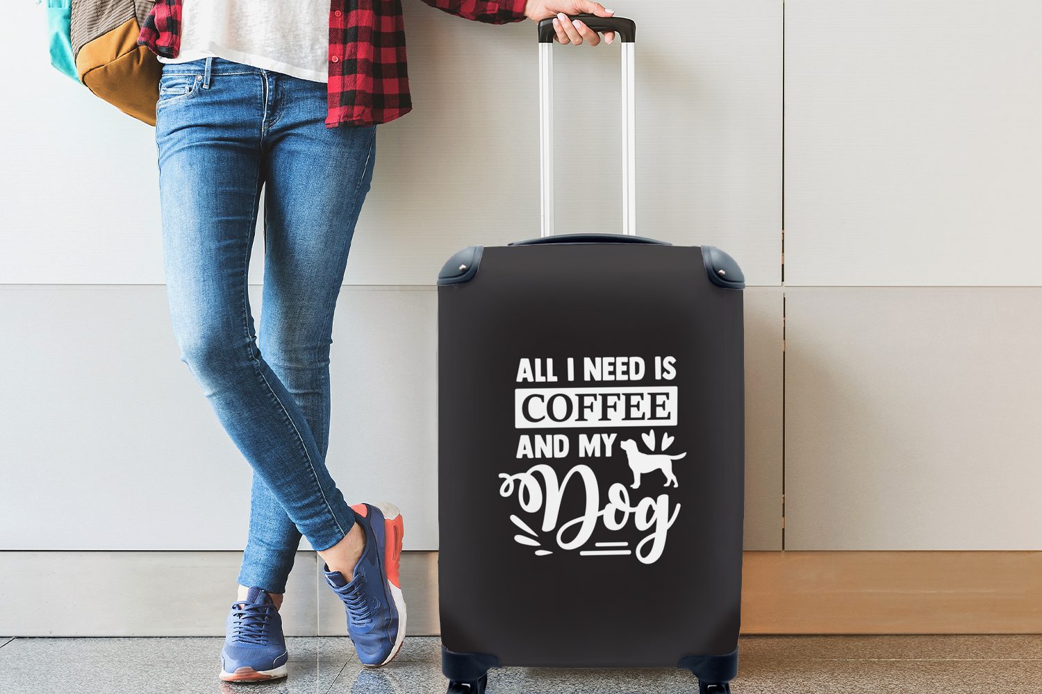 Zitate, Handgepäckkoffer Reisekoffer Weiß für 4 Schwarz Reisetasche Handgepäck - mit - Ferien, Hund Trolley, rollen, Rollen, Kaffee - - MuchoWow