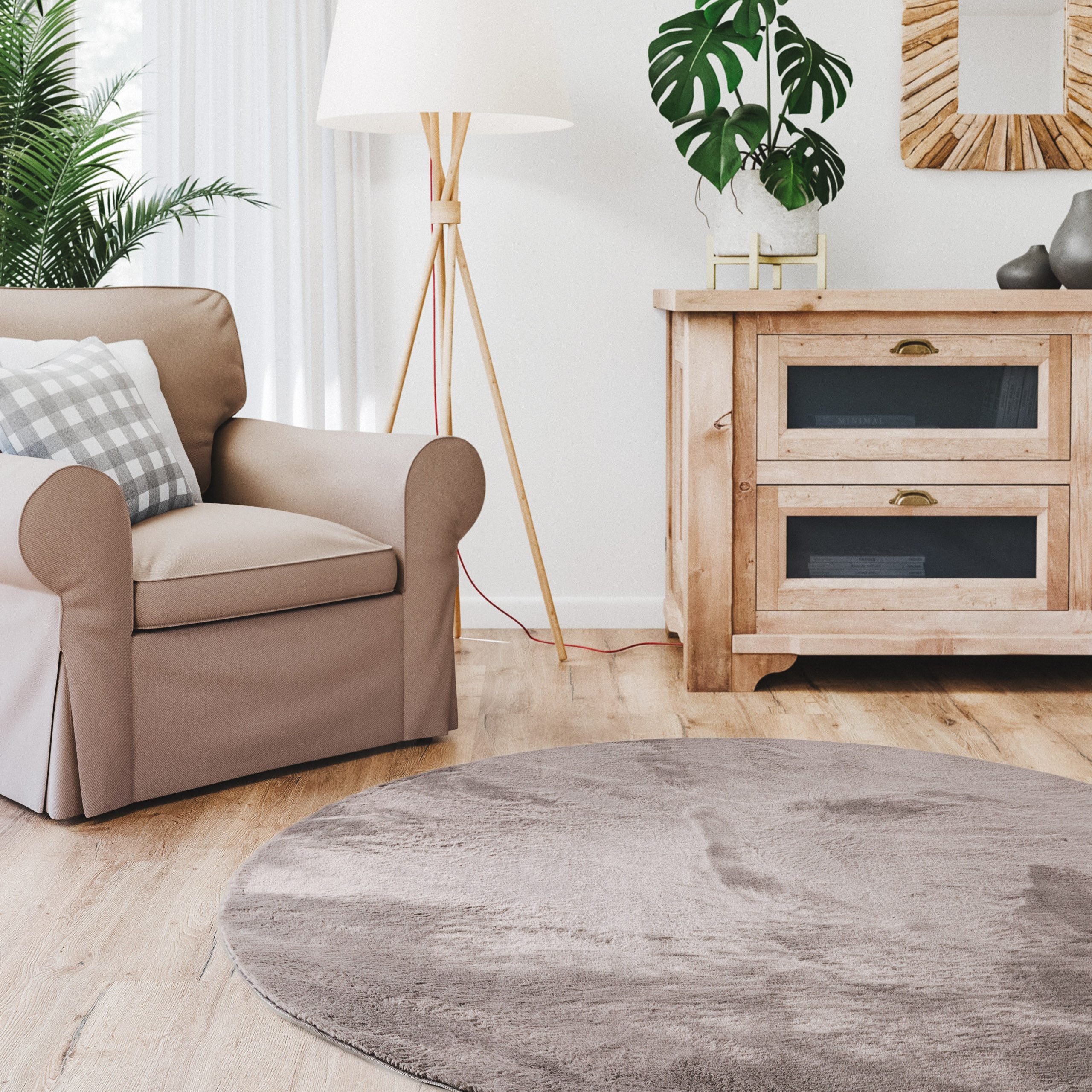 Interiyou Fellteppich Fargo, Rund, Höhe: 11 mm, Teppich Wohnzimmer, waschbar, pflegeleicht, Anti-Rutsch-Rückseite