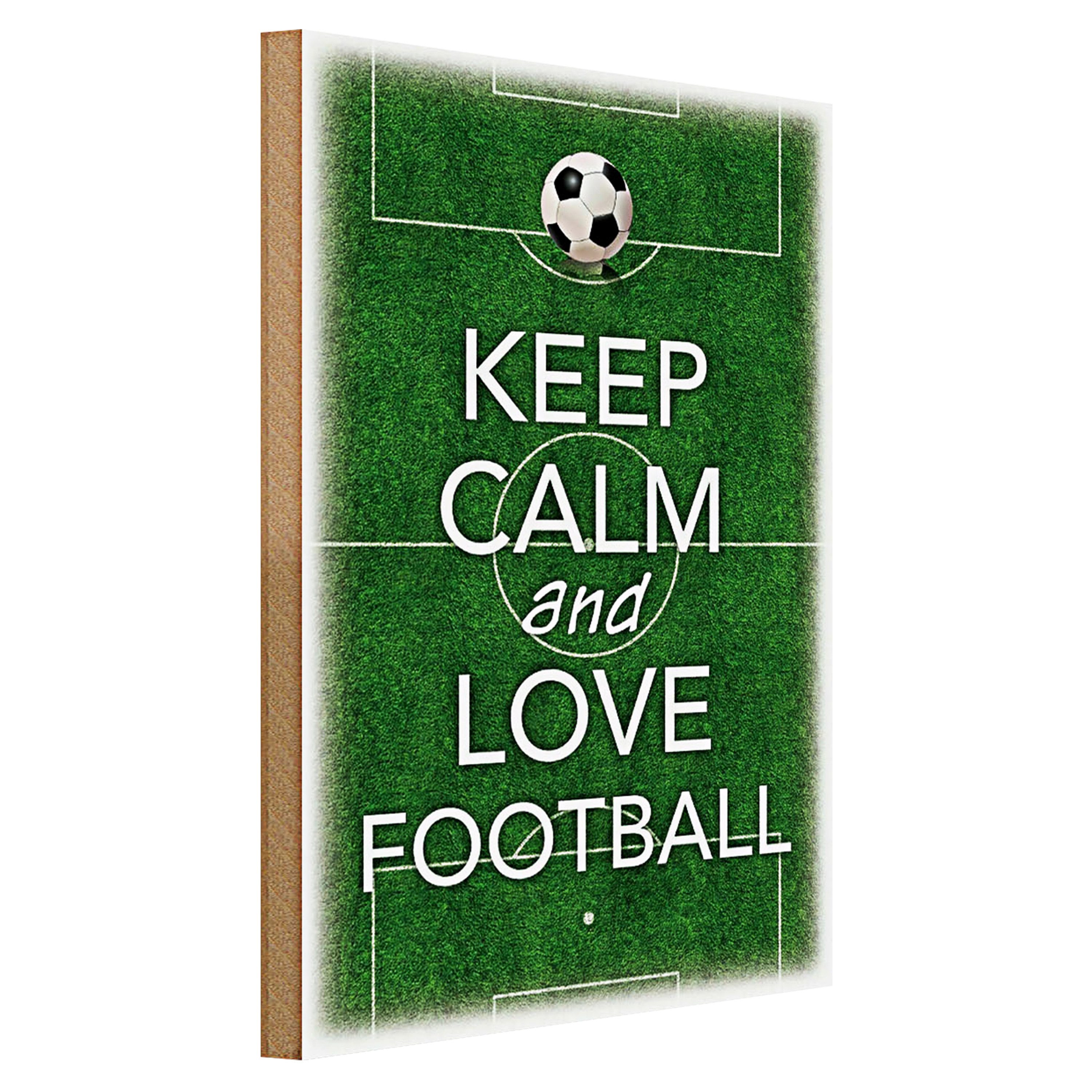 Roomando Holzbild Spruch 30x40cm Keep Calm and love Football