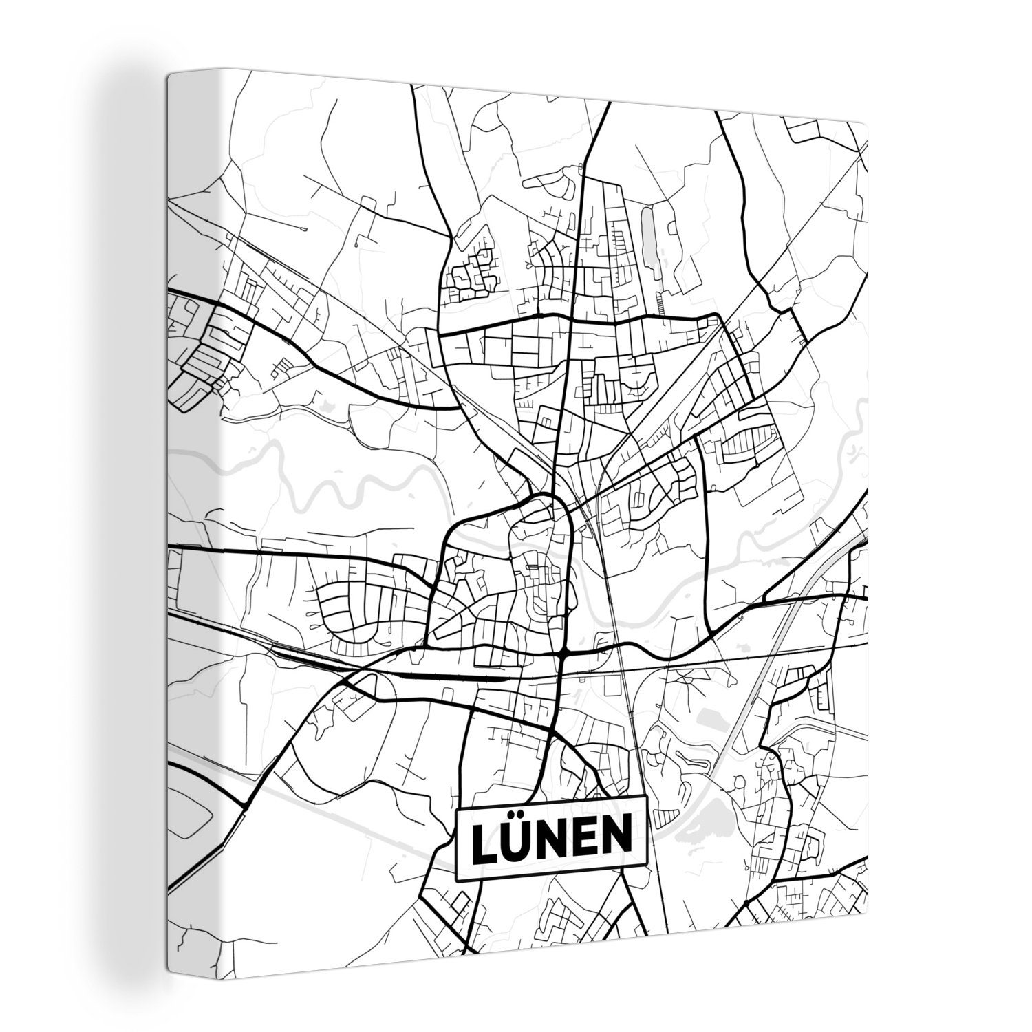 OneMillionCanvasses® Leinwandbild Stadtplan - Karte Karte, - Bilder - Wohnzimmer Leinwand Schlafzimmer für Lünen (1 St)