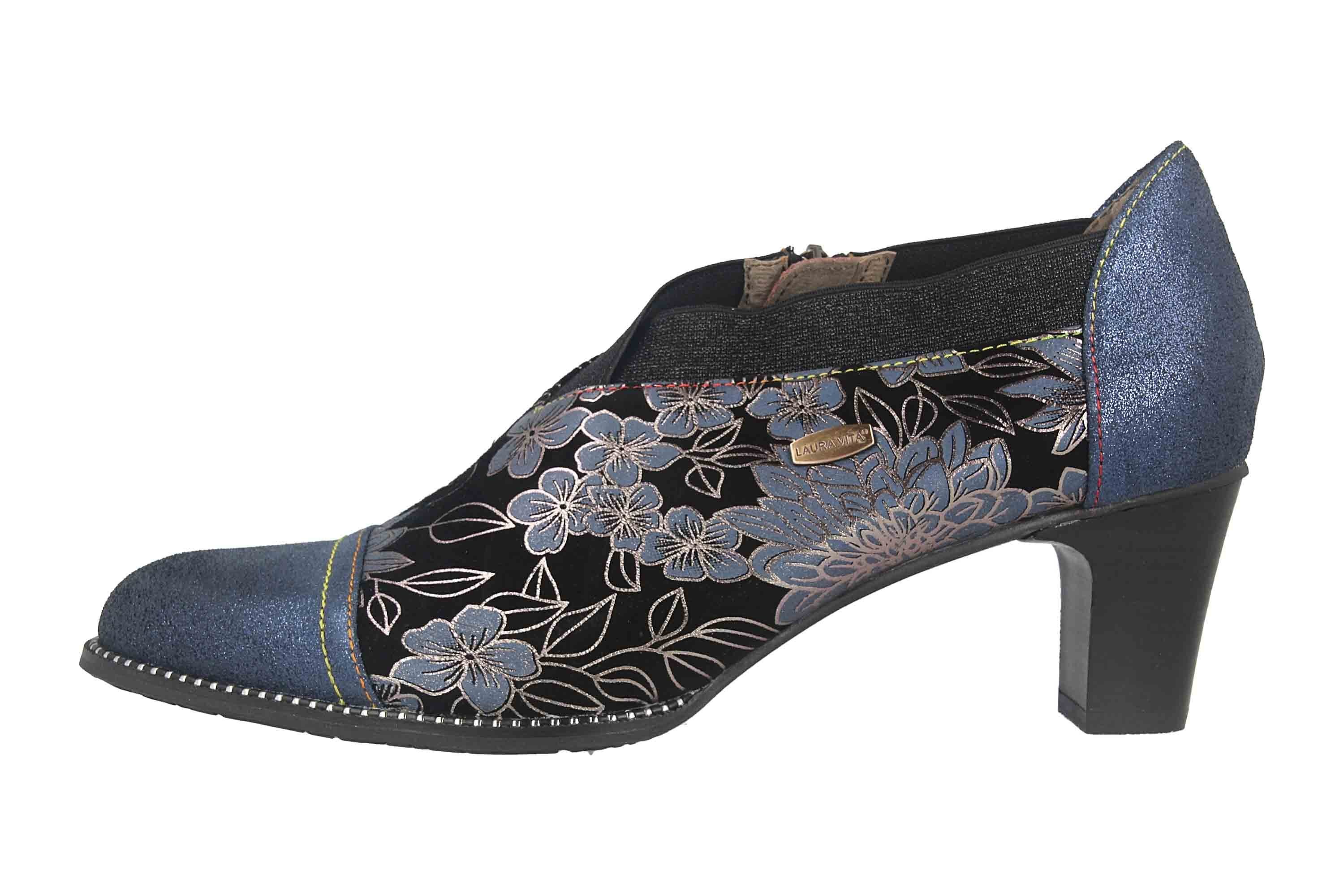 Laura Vita Damen Pumps Aus Leder Mit Blumenmuster - Bequeme Hochfront-Schuhe Mit 6cm Absatz