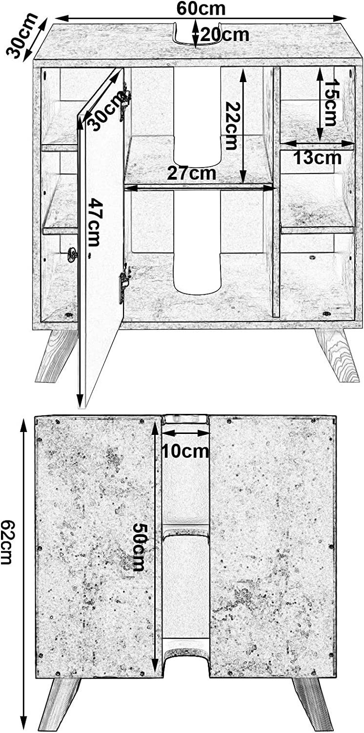 EUGAD Waschbeckenunterschrank (1-St) mit Tür MDF 60x30x62 cm Grau-Weiß