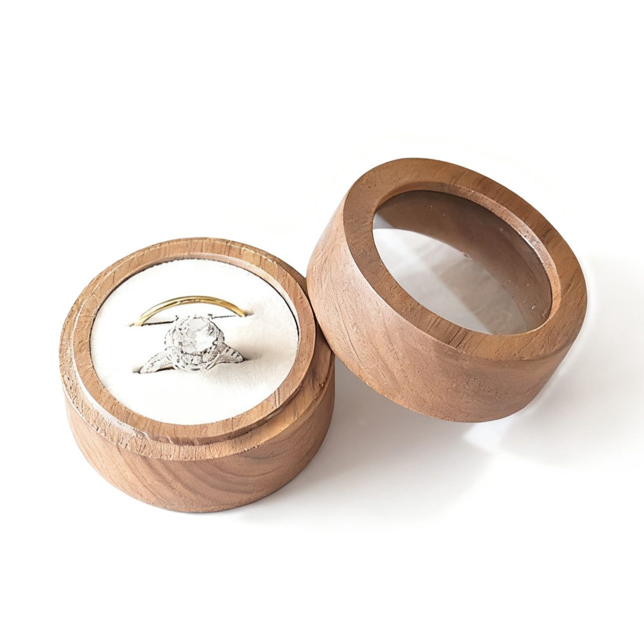 Jumpeak Schmuckkasten Schmuckkästchen Holz,Ringbox Verlobung,Geschenke für Frauen,Walnußholz (rund,elliptisch,quadratisch,portabel,klein,portabel, Schmuckaufbewahrung,Aufbewahrungsbox mit Deckel,Präsentationsbox), Schmuckkästchen,Ringbox Hochzeit 1-2 Ringe,schmuckkästchen klein
