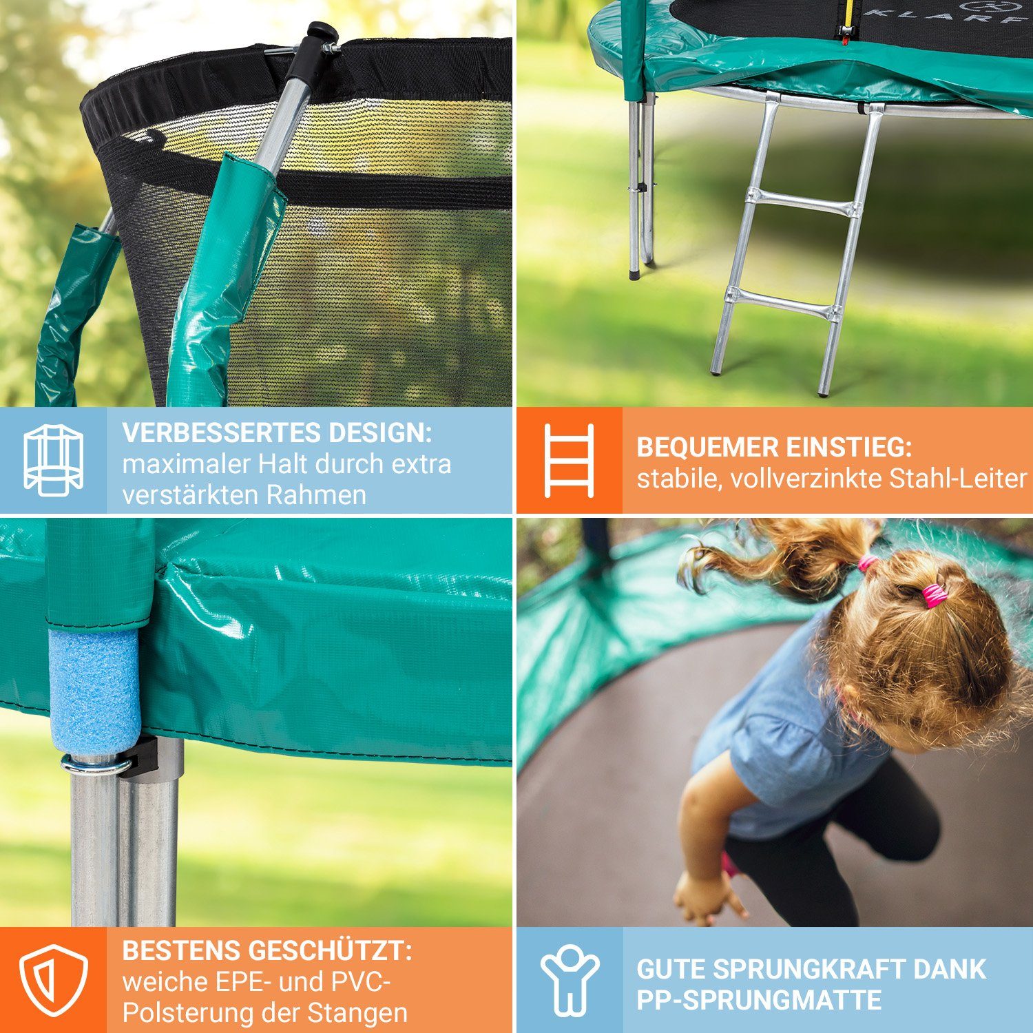 cm, Kinder Kinder 250 Trampolin Trampolin KLARFIT Gartentrampolin Ø für Jumpstarter, Outdoor Fitnesstrampolin zuhause