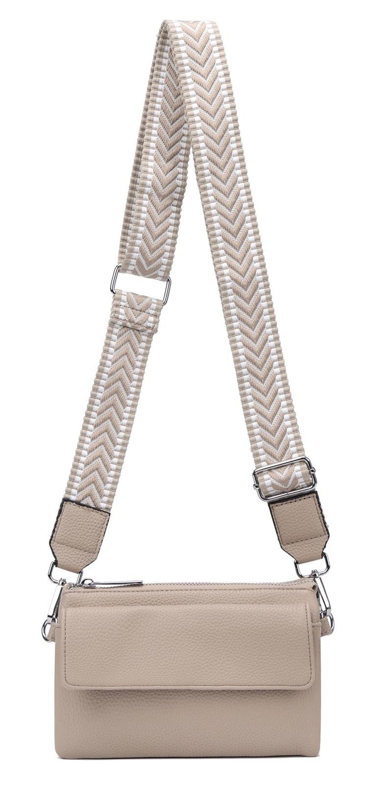 ITALYSHOP24 Geldbörse Damen Umhängetasche CrossBody Brieftasche Geldbörse Handytasche Reise (Tasche mit einem breitem Muster Stoffgurt/Umhängeband), Bodybag Cross Bag Schmucktasche Brieftasche Clutch Abendtasche