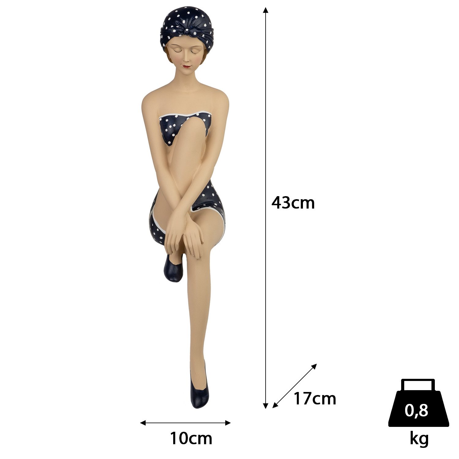 Moritz Dekofigur Retro Badefigur Dame Blau Weiß Punkte Resin H 43 cm, Polyresin Figuren Deko Geschenk Geometrische TierFigur Modern Skulptur