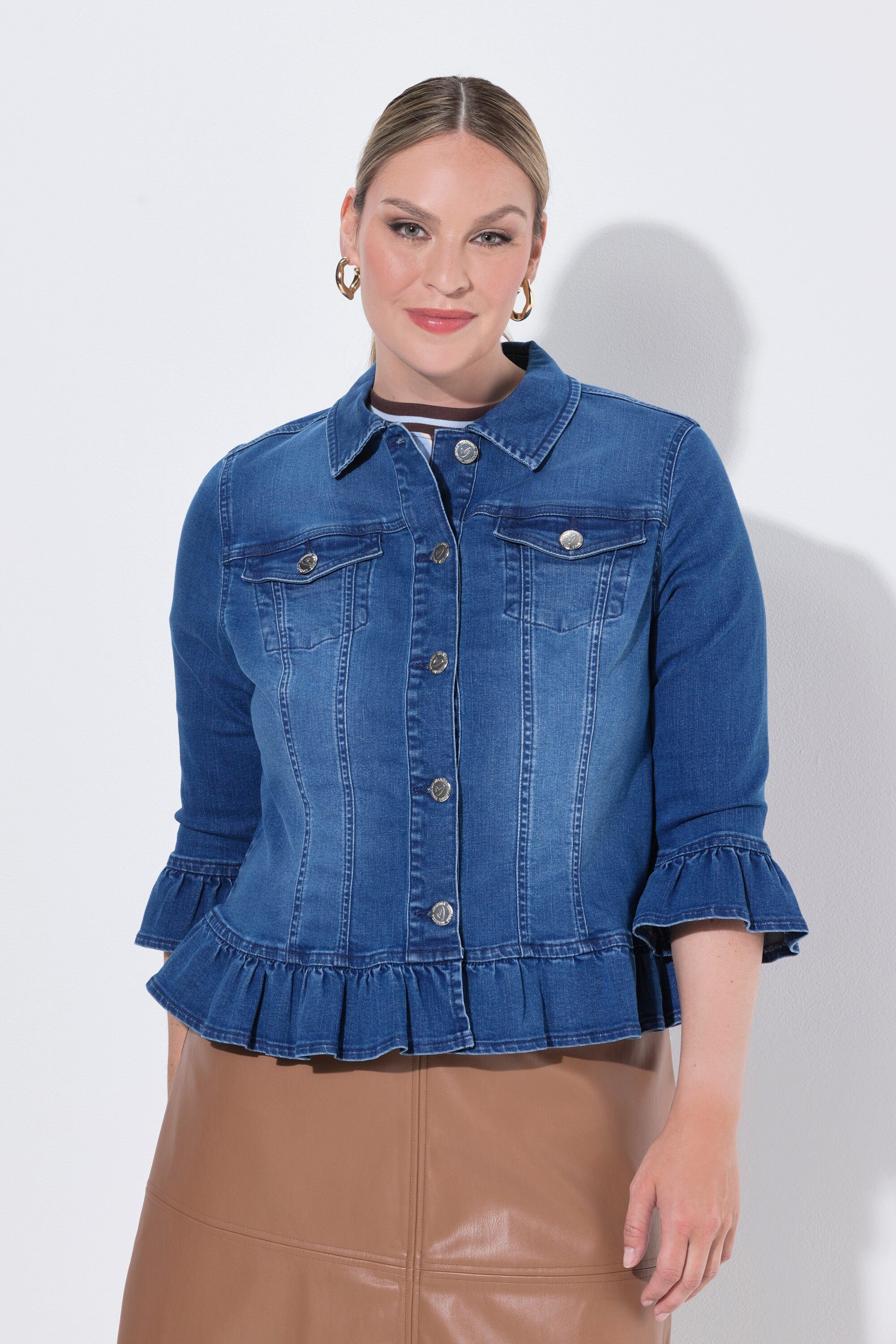 MIAMODA Jeansjacke Jeansjacke Volants Stretchdenim 3/4-Ärmel