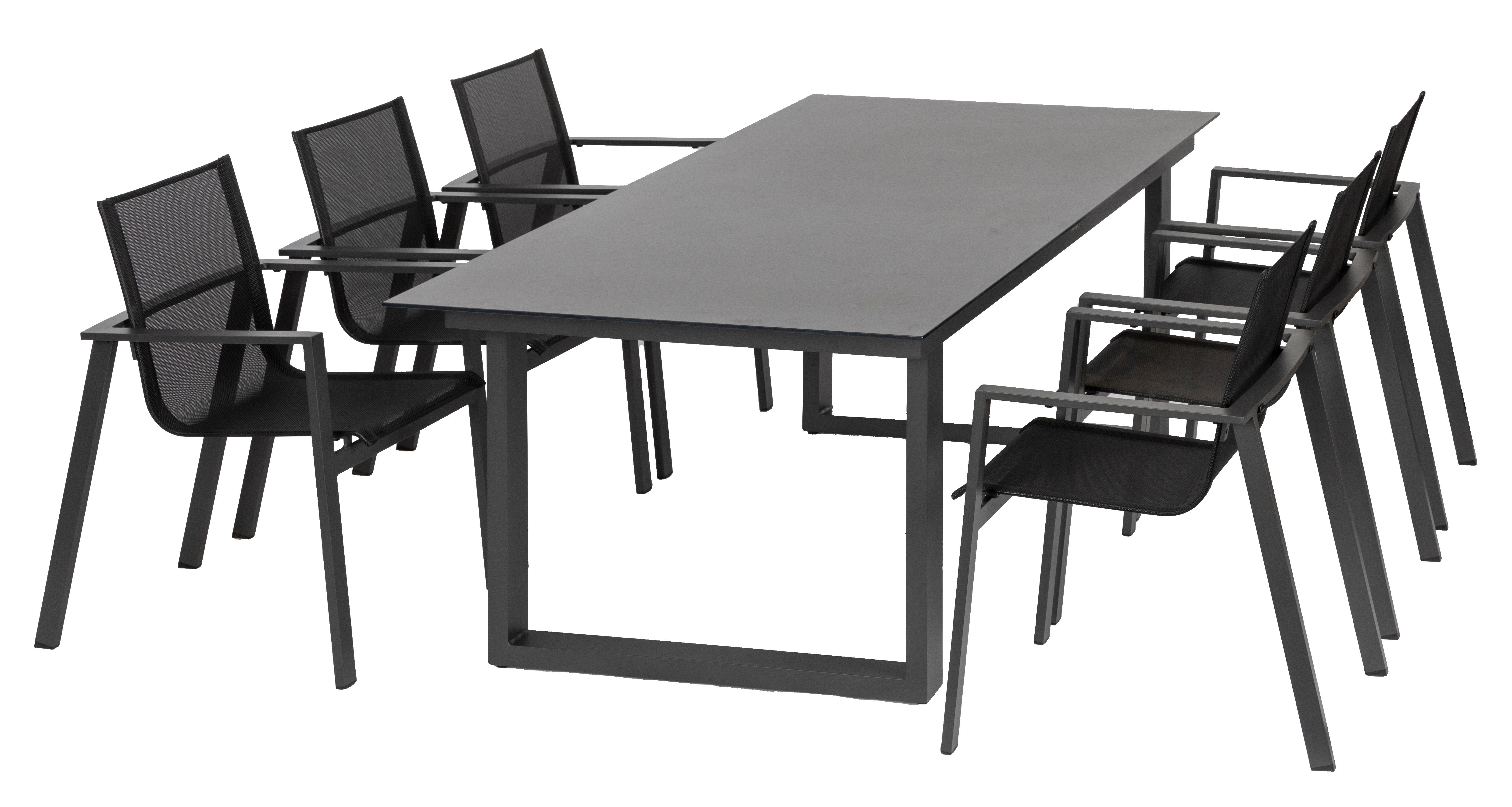acamp Garten-Essgruppe 7-teiliges Stapelstuhl Set Hollywood inkl. Tisch, (Gartenmöbel Set), stapelbar, Sitzgruppe, Lounge-Set, Gartentisch 210x76x77 cm