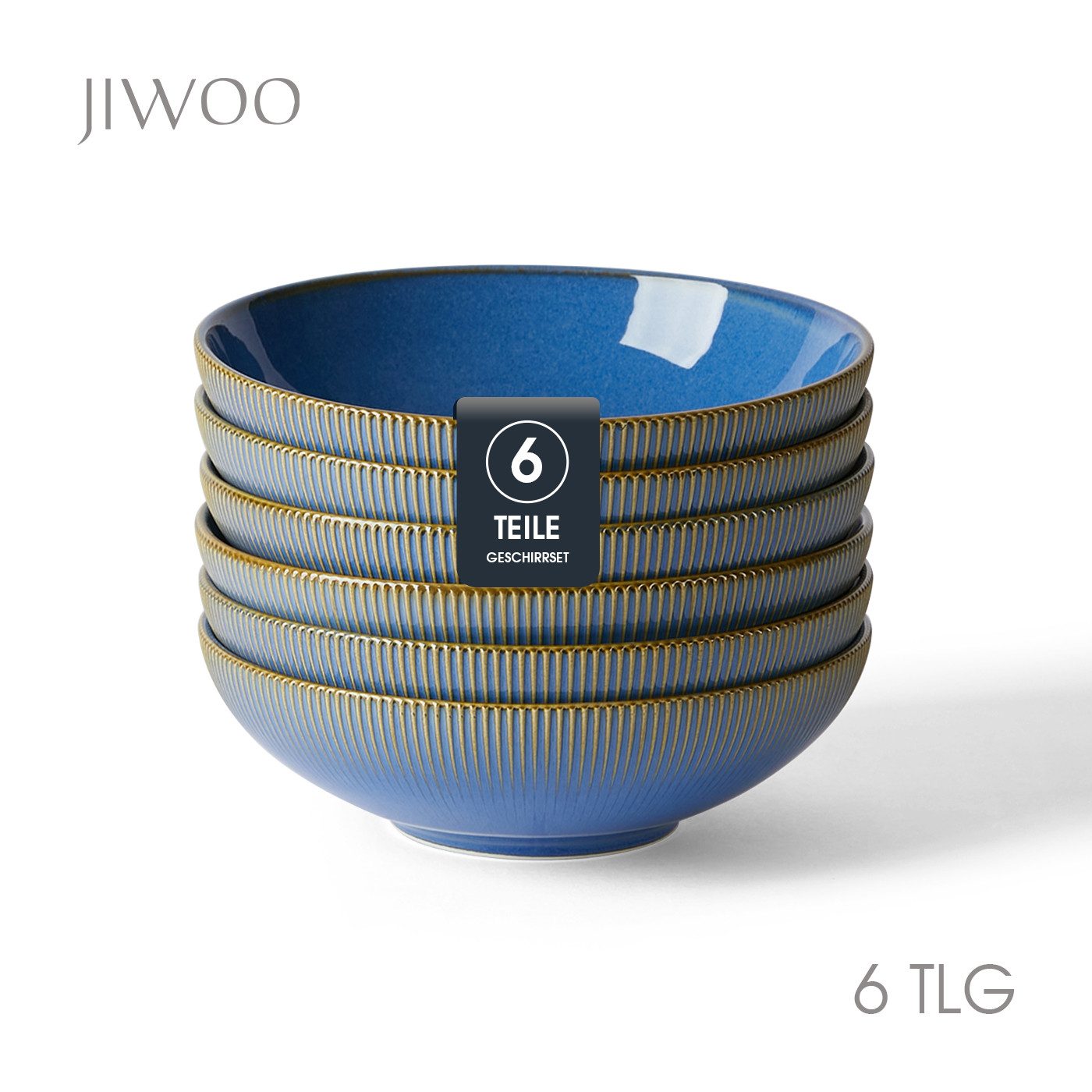 JIWOO Suppenteller 4/6er Ø20cm Speiseteller Salatteller Pastateller Teller Suppenschüssel, (6 St), Hochwertiges Tellerset Blau Mikrowellen- und spülmaschinenfest Ø20cm