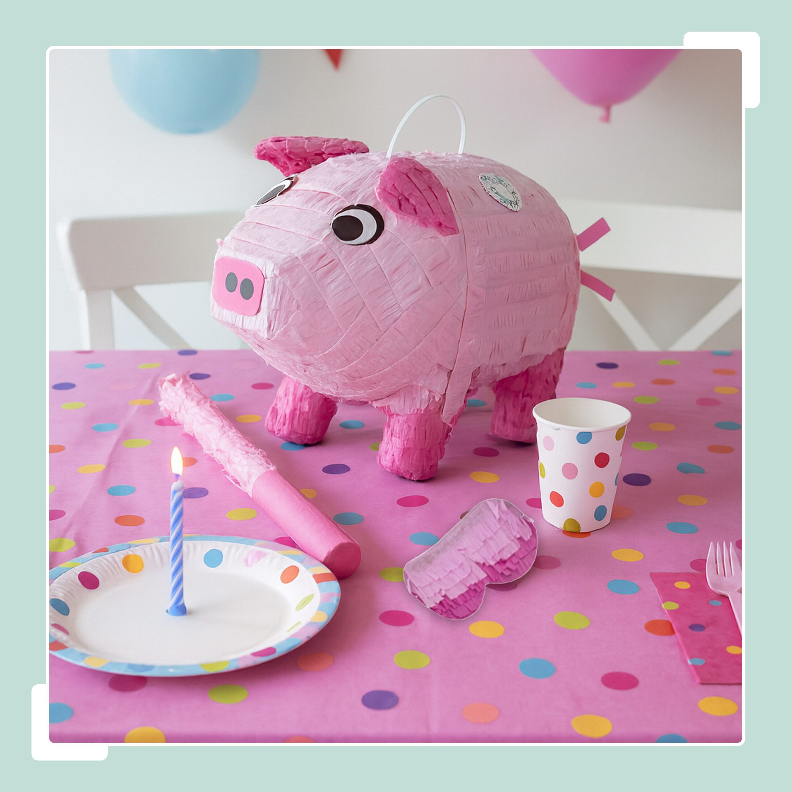 relaxdays Pinata Set Schwein mit Stab und Maske