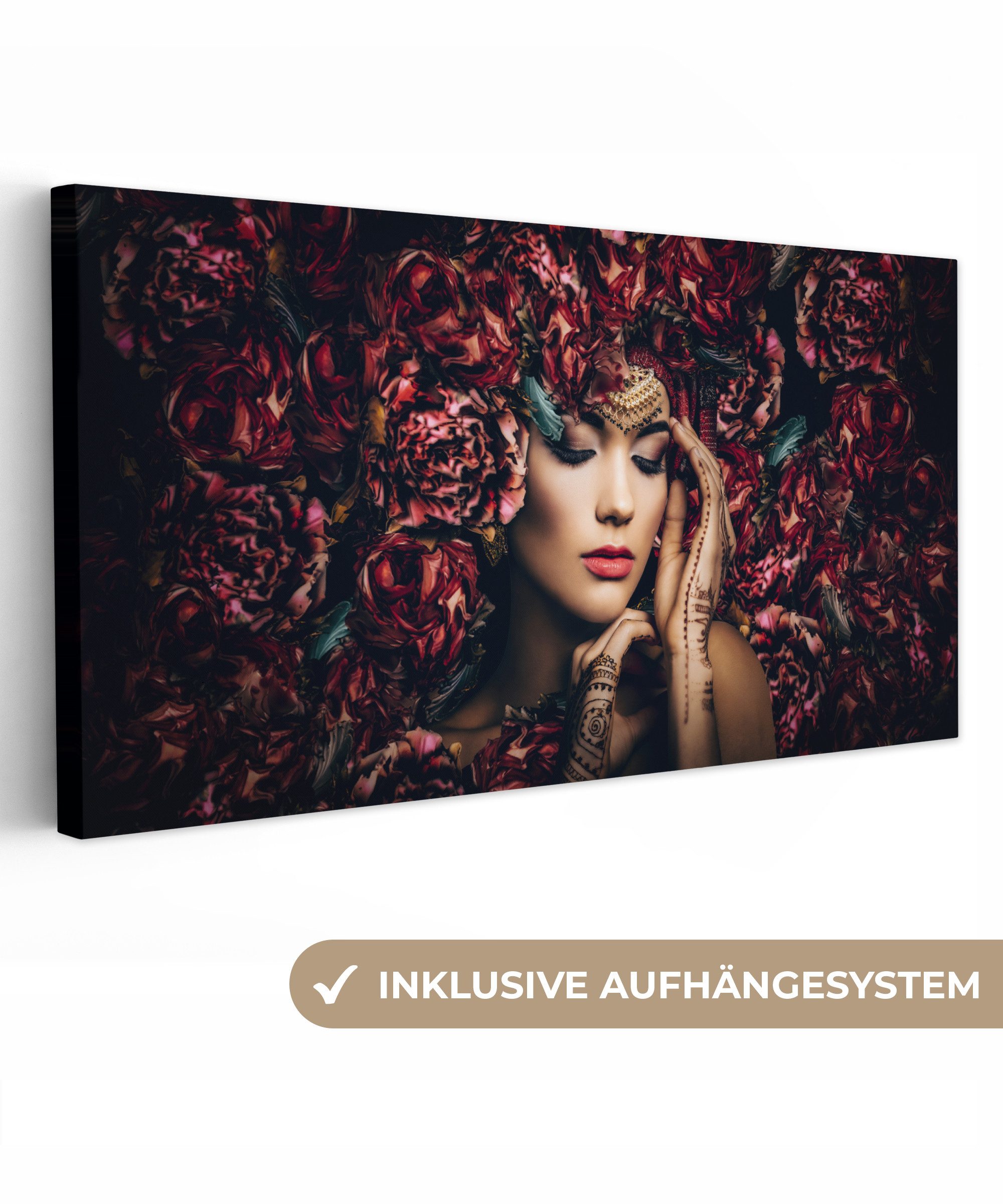 OneMillionCanvasses® Leinwandbild Panorama Frau - Blumen günstig online kaufen