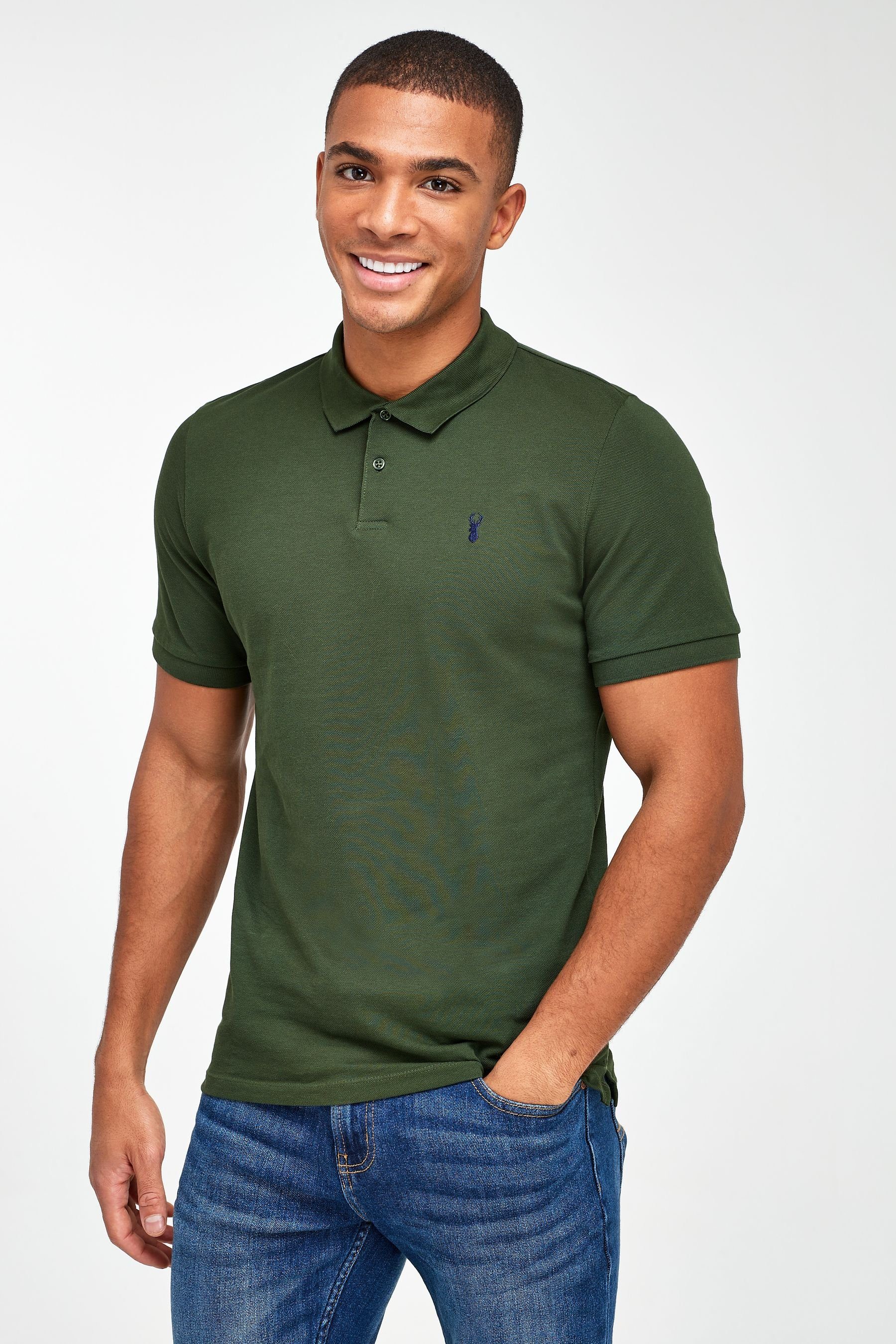 Poloshirt Khaki Green Dark (1-tlg) Next Piqué-Polohemd Slim Fit