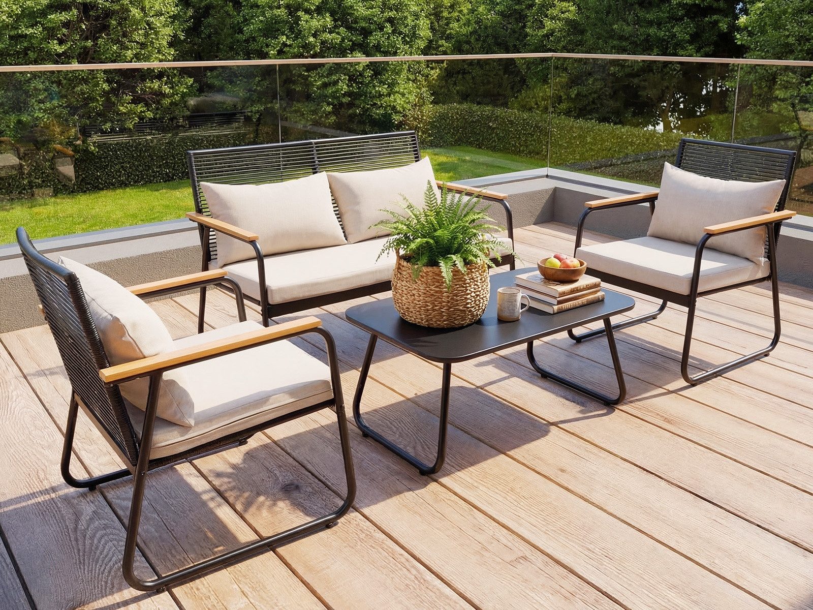 HOMAVO Gartenlounge-Set mit Couchtisch, 4-Sitzer aus Polyrattan, wasser- & UV-beständig, hohe Belastbarkeit, für Balkon, Terrasse & Garten