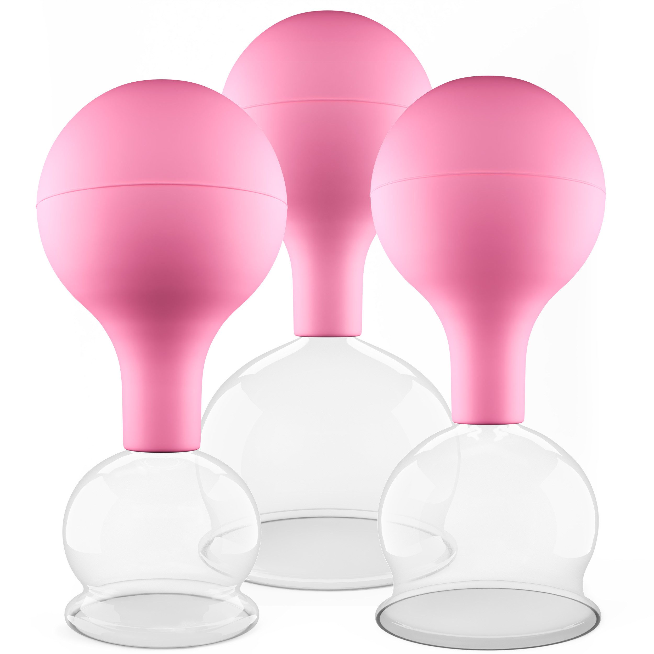 pulox Vakuum-Massager Schröpfgläser Set aus Echtglas 3 Stück diverse Größen groß Pink