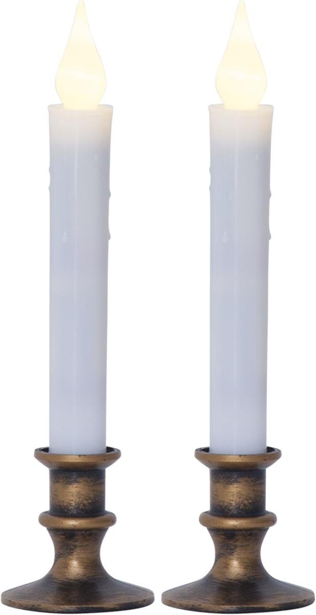 (2 23cm St) TRADING Stabkerzen Set 2er Mette LED Standfuß Kerzenständer antik-bronzener Timer H: STAR