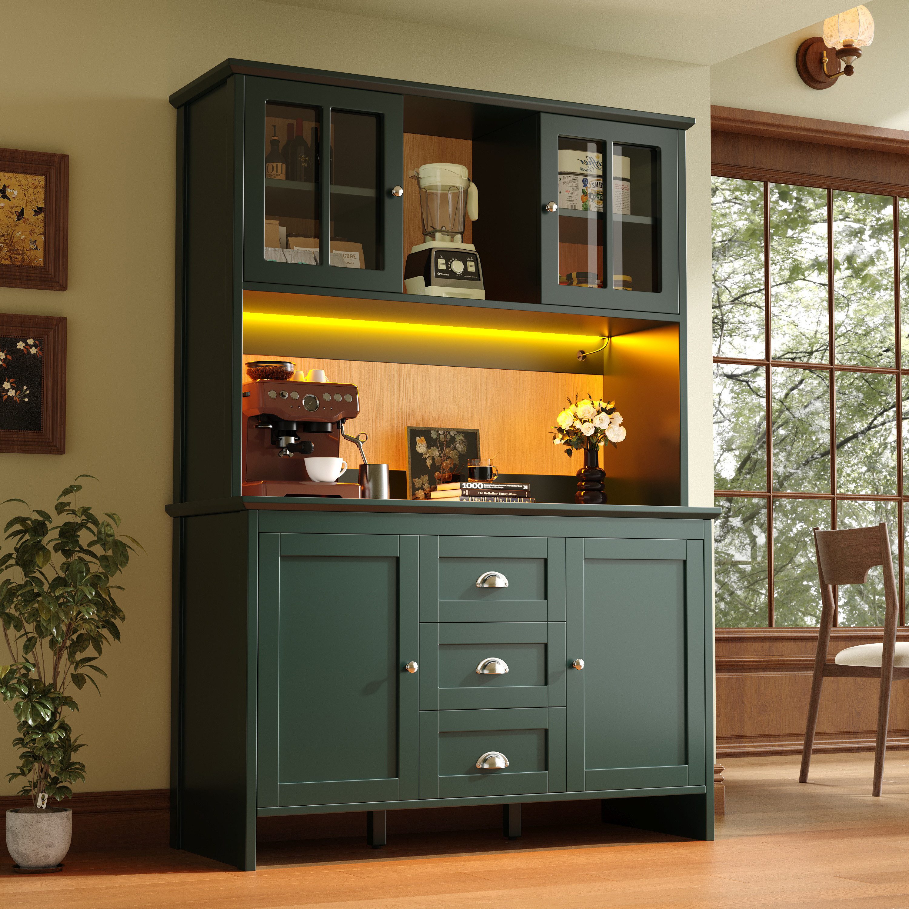 Celya Küchenbuffet Küchenschränke,Sideboards mit braunen Glastüren und LED- günstig online kaufen