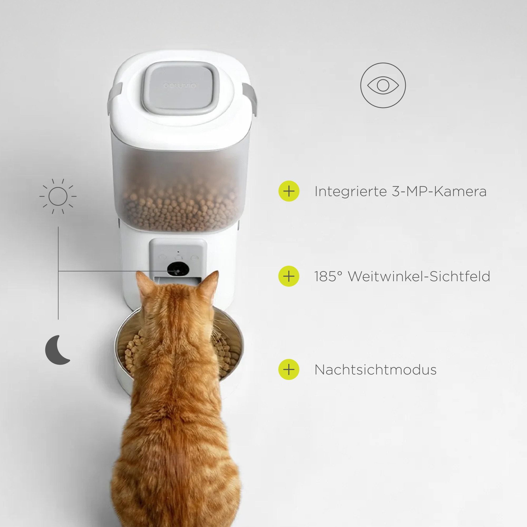 Peluvio Katzen-Futterautomat FEAST CAT, 2in1 Futterautomat+Trinkbrunnen/App+3MP Kamera/Notstrom