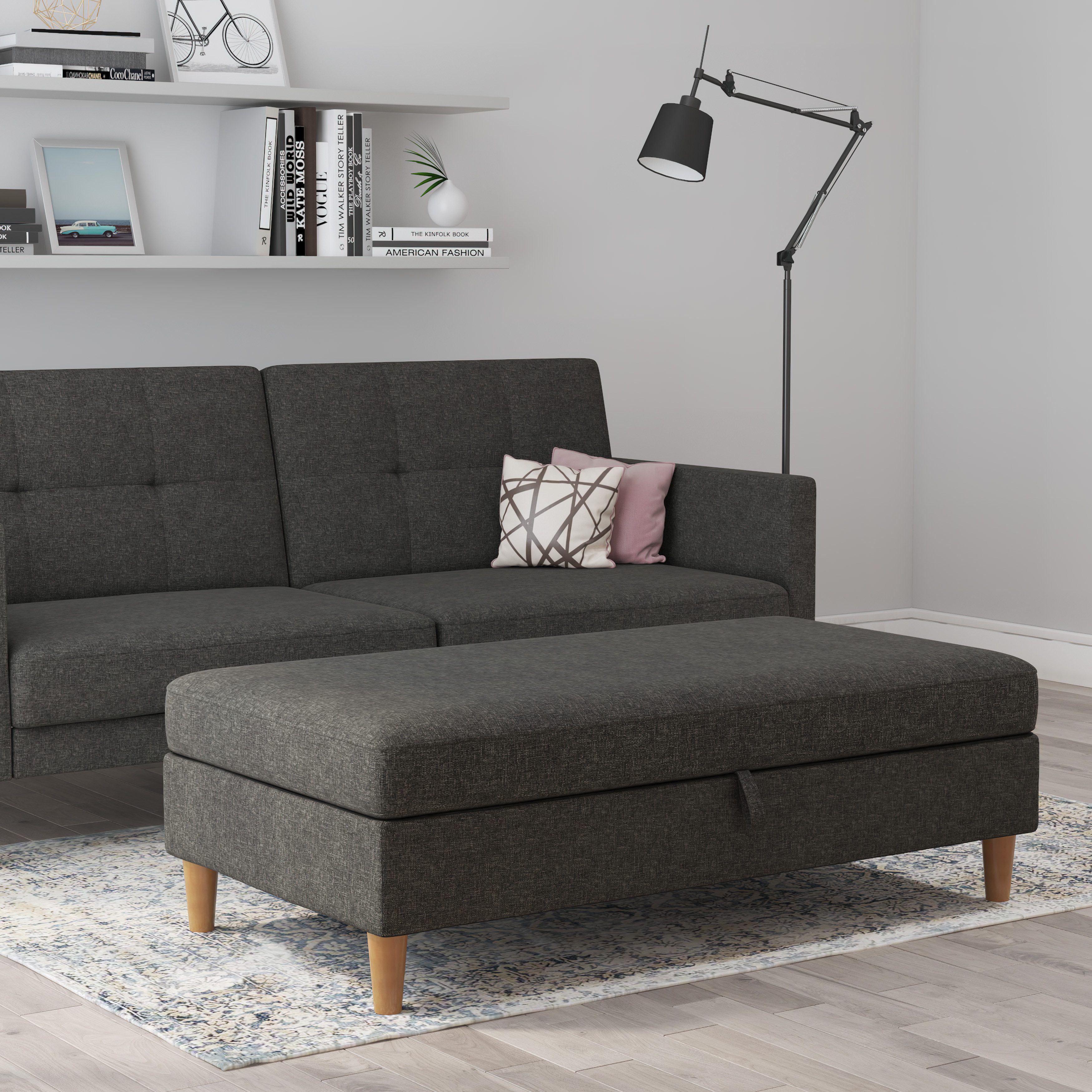 loft24 Ottomane Lillian, Polsterhocker mit Stauraum, Hocker Aufbewahrung, Fußhocker, modern