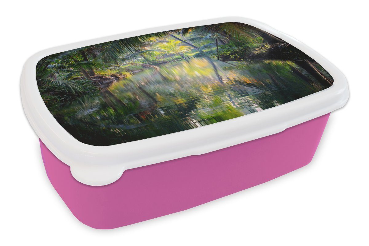 MuchoWow Lunchbox Tropische Reflexion, Kunststoff, (2-tlg), Brotbox für Erwachsene, Brotdose Kinder, Snackbox, Mädchen, Kunststoff rosa