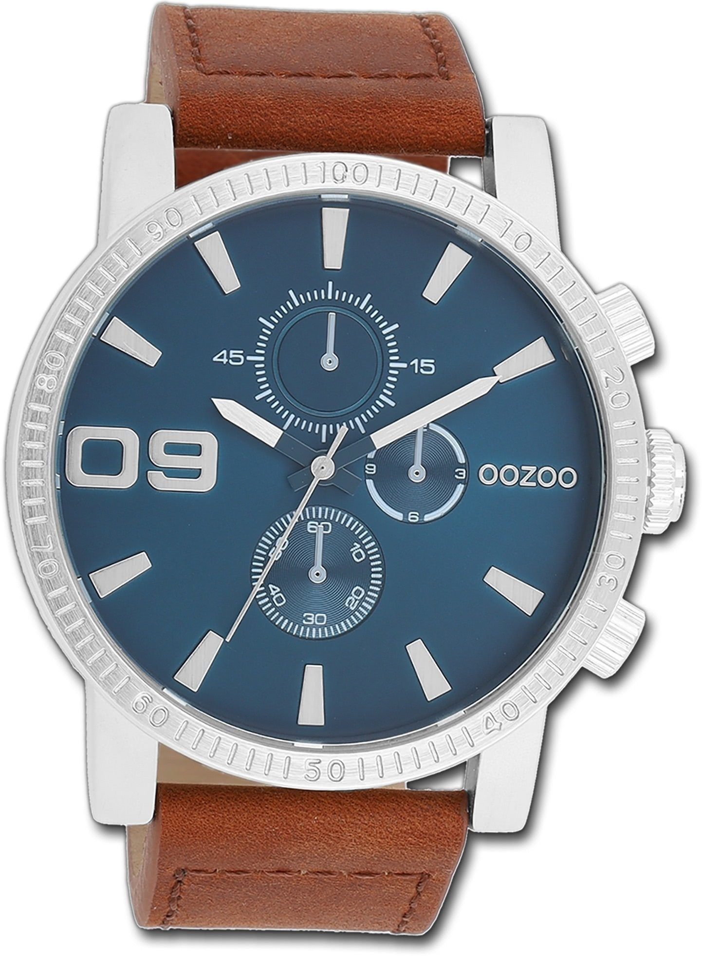 OOZOO Quarzuhr (ca. Gehäuse, Oozoo Herren extra groß braun, 48mm) Lederarmband Herrenuhr Armbanduhr Timepieces, rundes