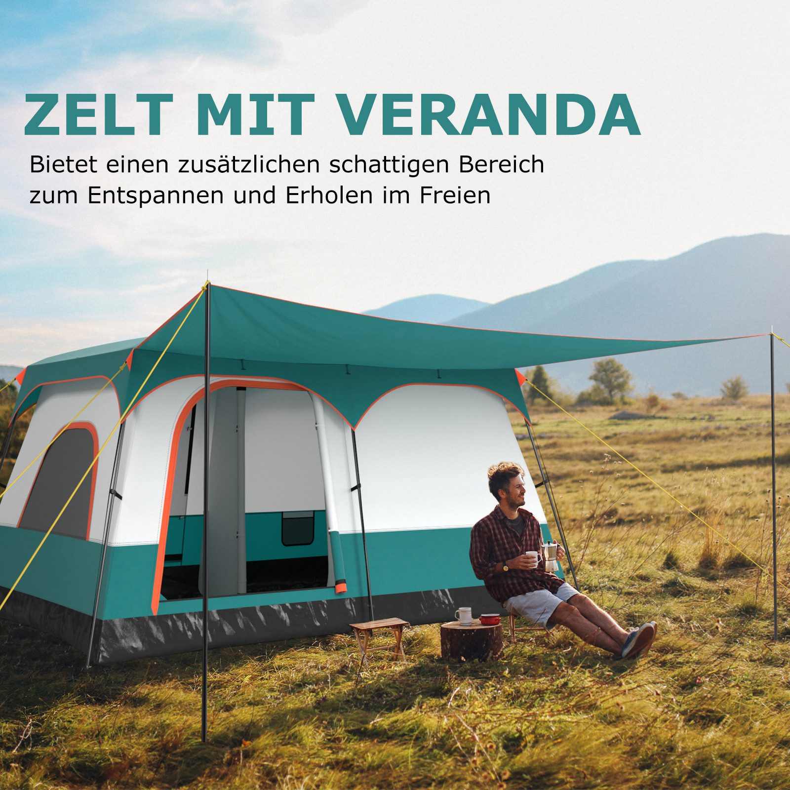 COSTWAY Kuppelzelt, Personen: 6, wasserdichtes Campingzelt mit Tragetasche
