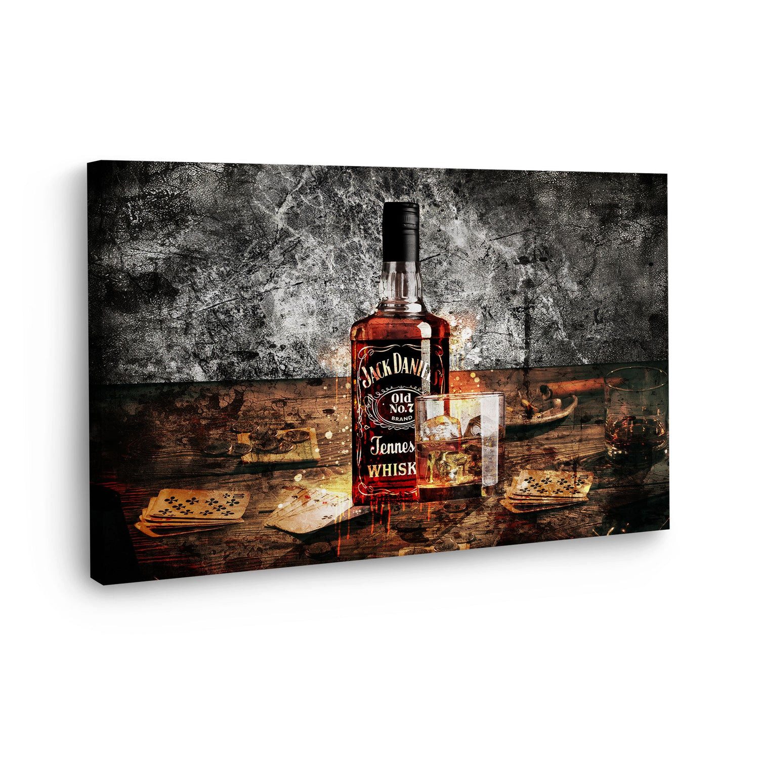 Leinwandbild Whiskey Flasche und Glas Wandbild Leinwandbild Jack Kunstdruck XL Wand