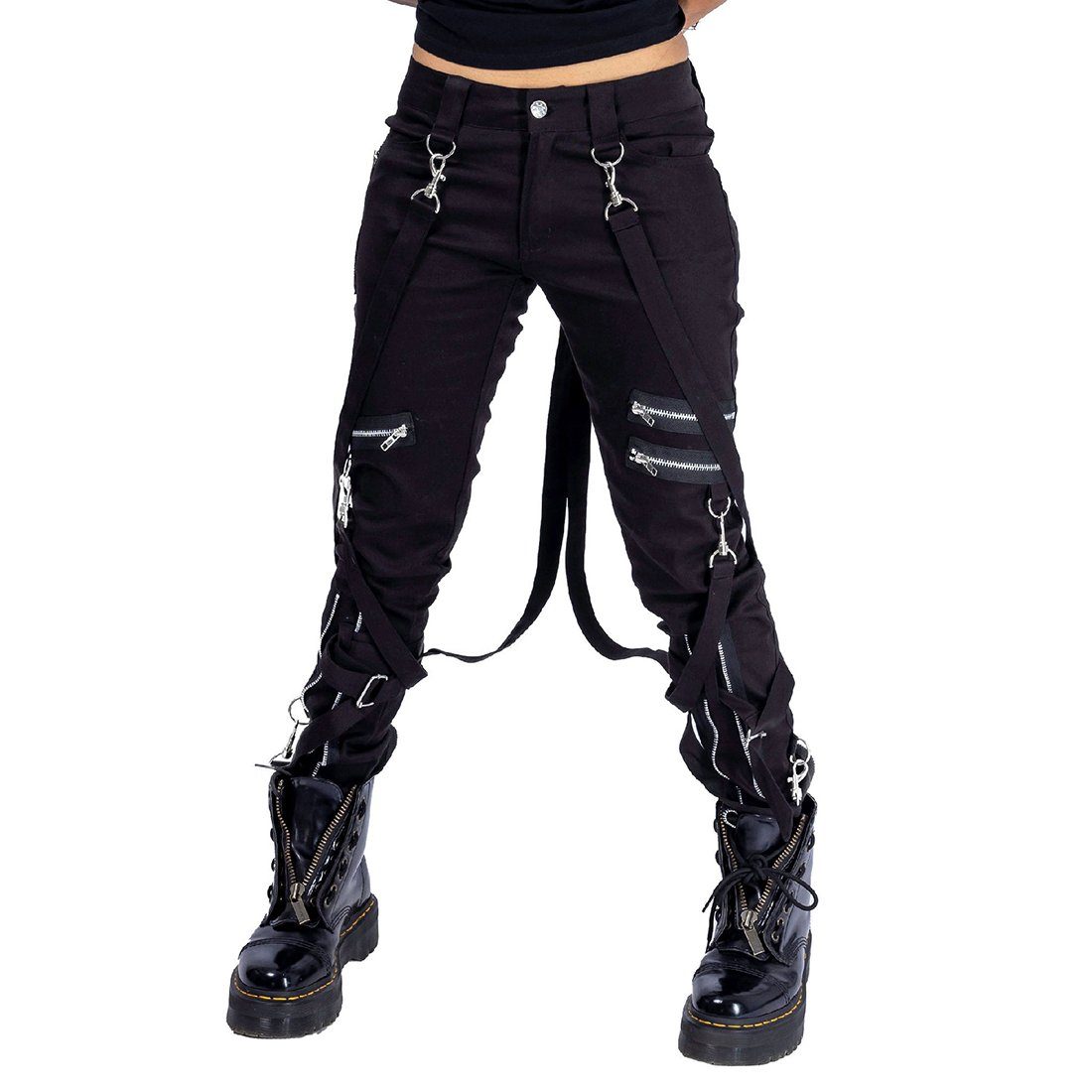 Heartless Röhrenhose Meissa Pants Gothic Strapsen Skinny Jeans Riemen Punk Zips Zipper