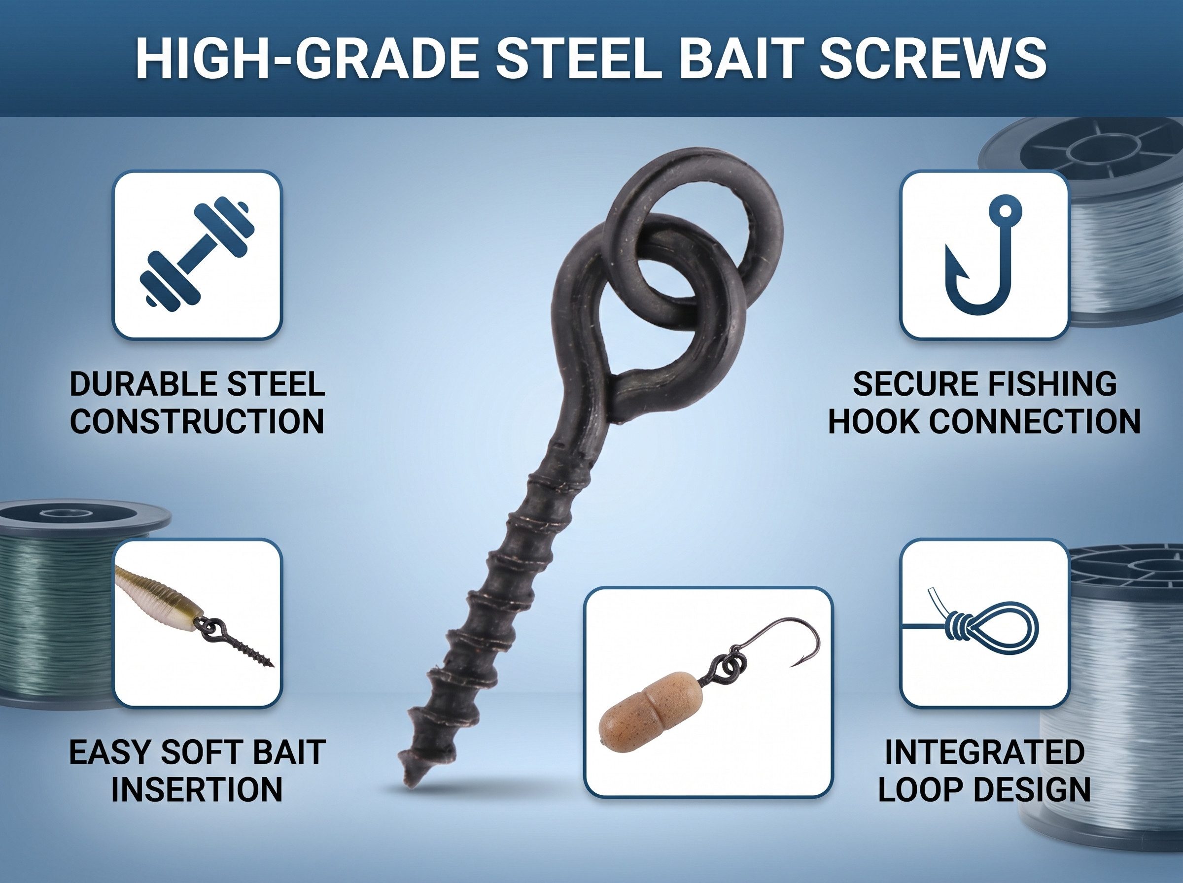 GARRYFIZH Kunstköder 10x Köderschrauben matt schwarz - Bait Screws für Boilies & Pop-Ups, Robuste Boilie-Schrauben, matt schwarz, für Karpfen-Rigs & Köder