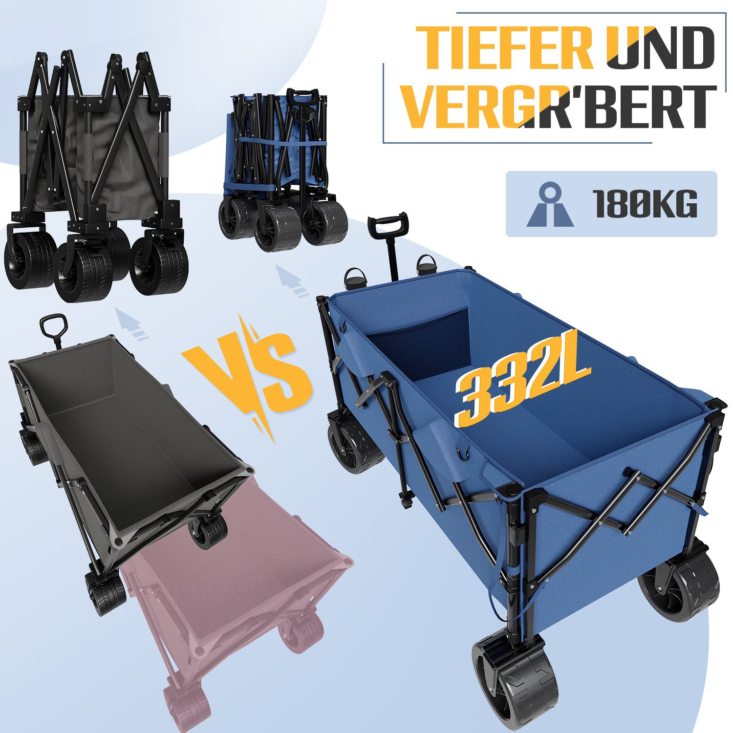 Thumbnail - HOMALL Bollerwagen Faltbar Bollerwagen, Handwagen Transportwagen 120L/260L 150KG