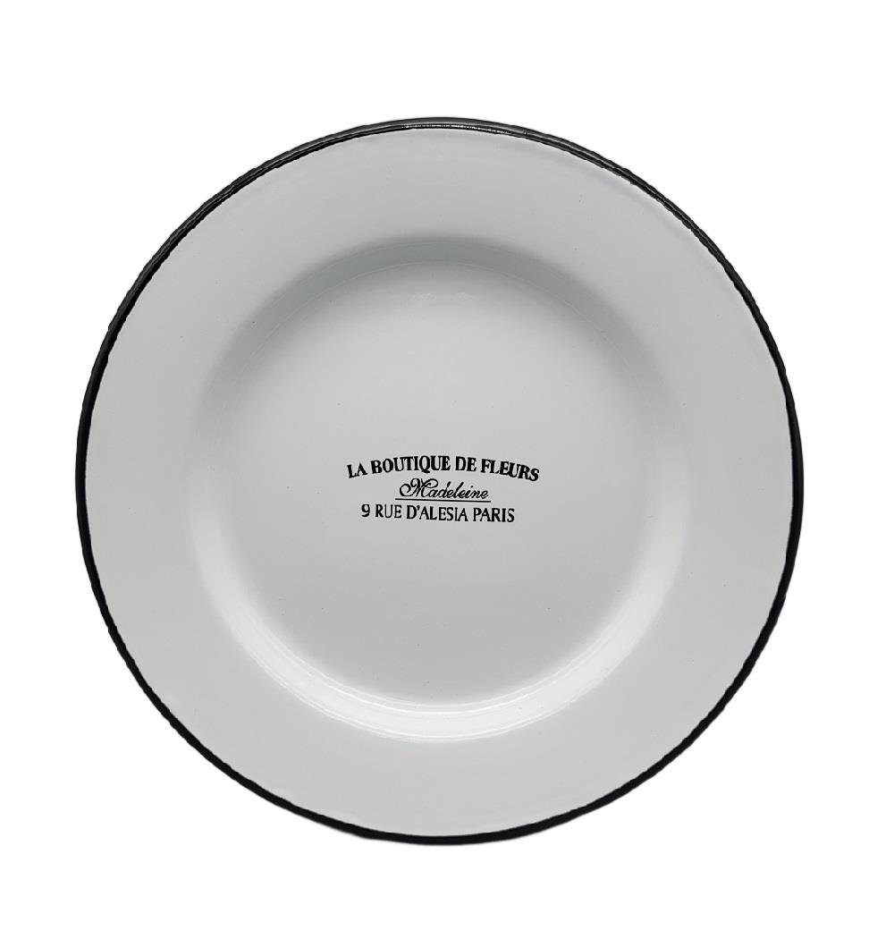 Linoows Teller Emaille Teller Flach Essenteller beschriftet 25 cm, Nostalgie Speiseteller mit Beschriftung