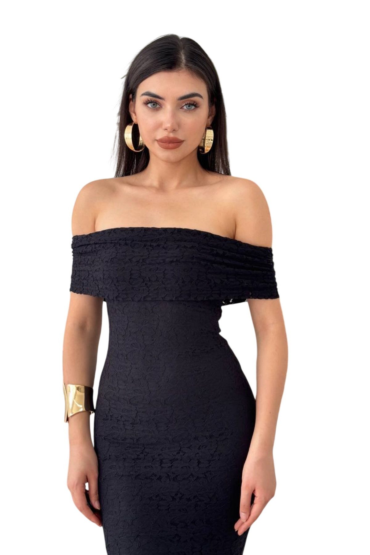 WOMAN VISION Abendkleid Damenkleid aus gefüttertem Spitzenstoff, Madonna-Ausschnitt, ärmellos