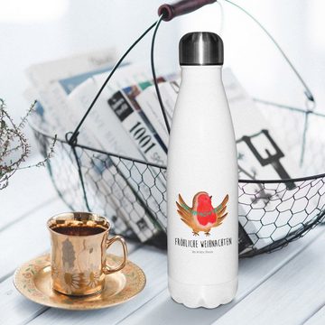 Mr. & Mrs. Panda Thermoflasche Rotkehlchen Weihnachten - Weiß - Geschenk, Weihnachtsdeko, Heiligaben, Motivierende Sprüche
