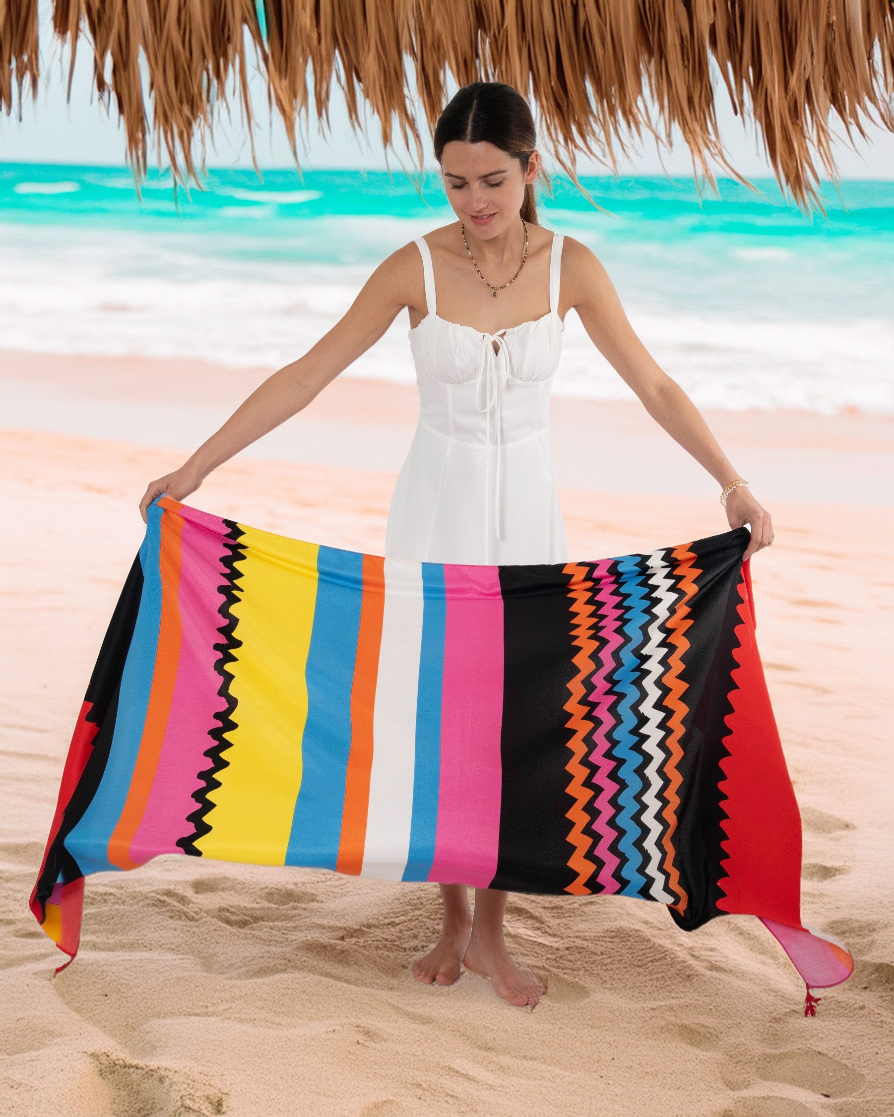 MayTree Modeschal leichter Strandschal Damen Boho 85 x180 pink, Sarong Pareo, (Stück, 1-St)