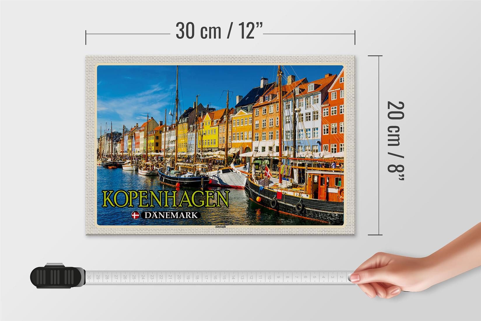 Femer GmbH Holzbild Reise 30x20cm Kopenhagen Dänemark Altstadt Boote, (1 St), Glatte Holzfaserplatte (MDF), vorn beschichtet
