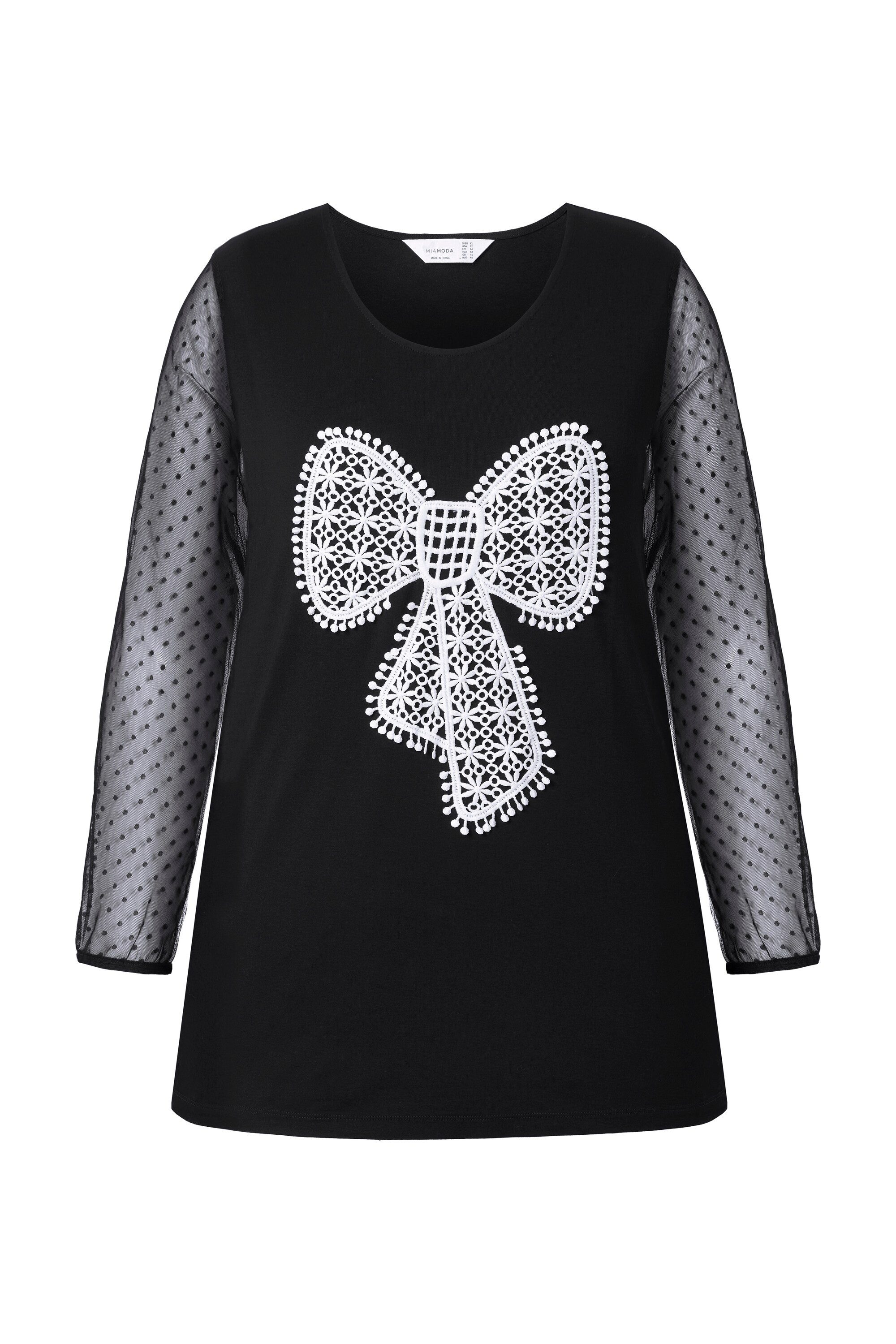 MIAMODA T-Shirt Langarmshirt A-Linie Zierschleife Mesh-Ärmel