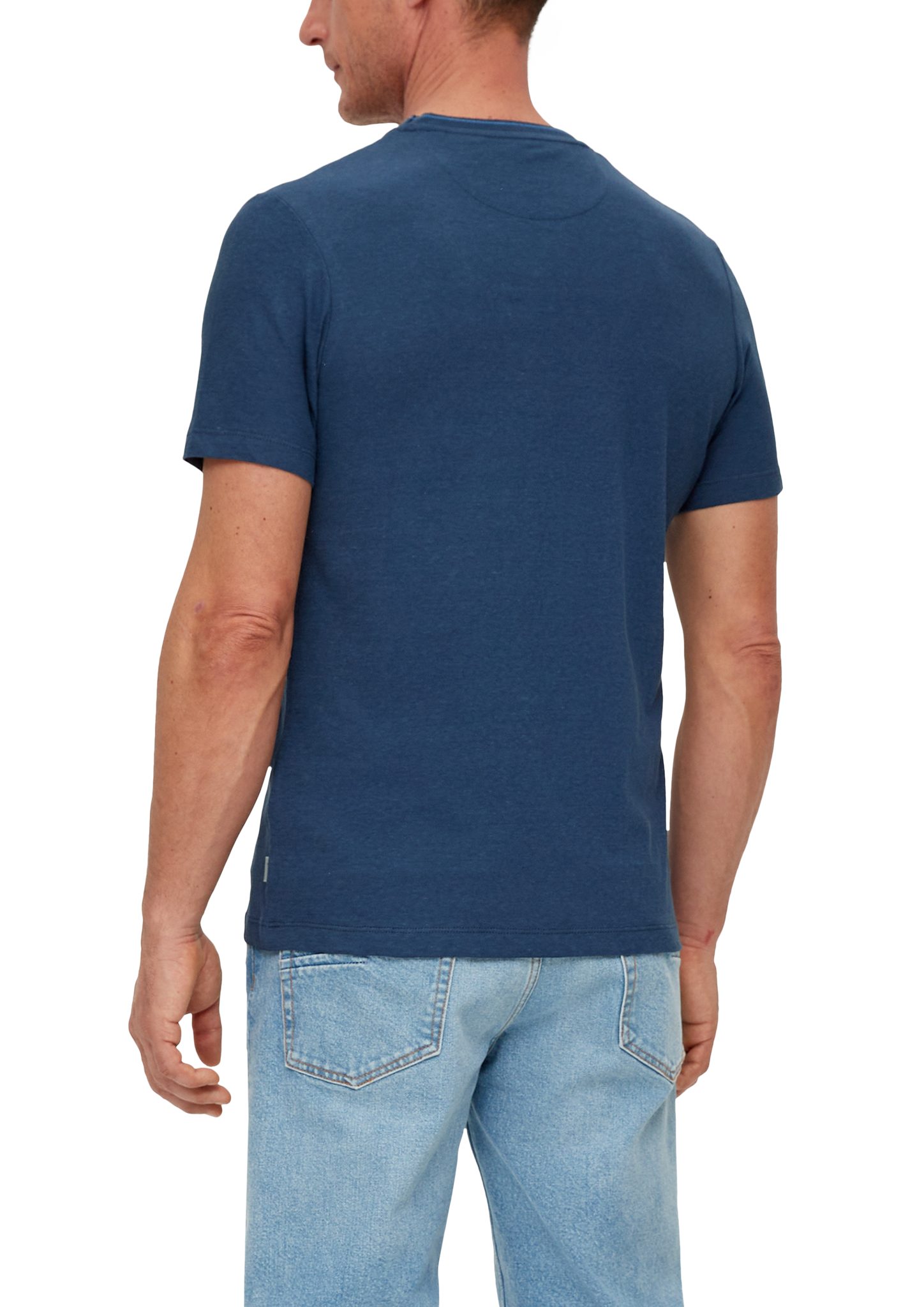 tiefblau s.Oliver Leinenmix Kurzarmshirt aus Artwork T-Shirt