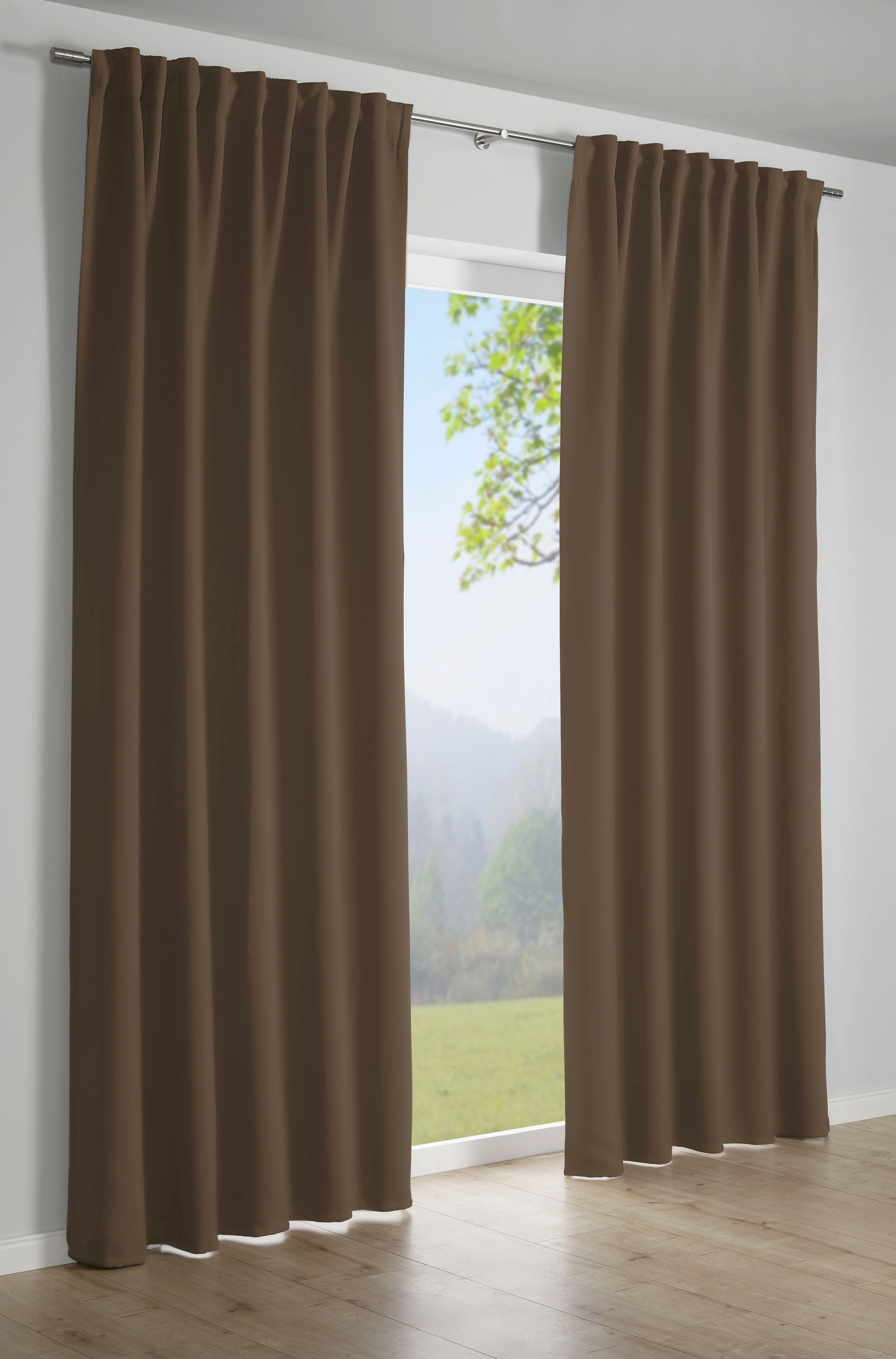 Gardine Schal mit Stoff (1 GARDINIA, Dimout Dimout, St), Schlaufen taupe verdeckte verdunkelnd, Gardinenband