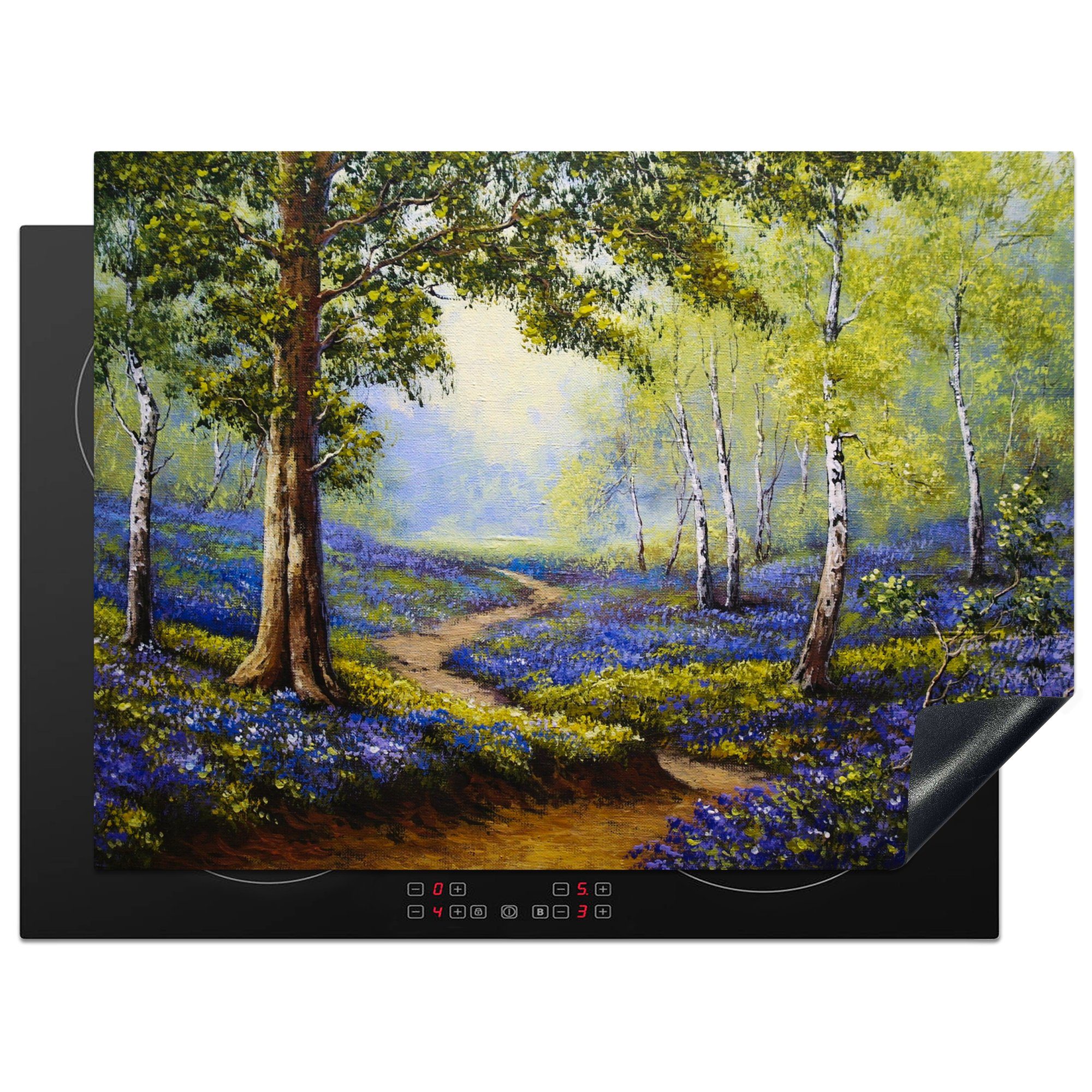 MuchoWow Herdblende-/Abdeckplatte Gemälde - Natur - Wald - Blumen - Ölfarbe, Vinyl, (1 tlg), 70x52 cm, Mobile Arbeitsfläche nutzbar, Ceranfeldabdeckung