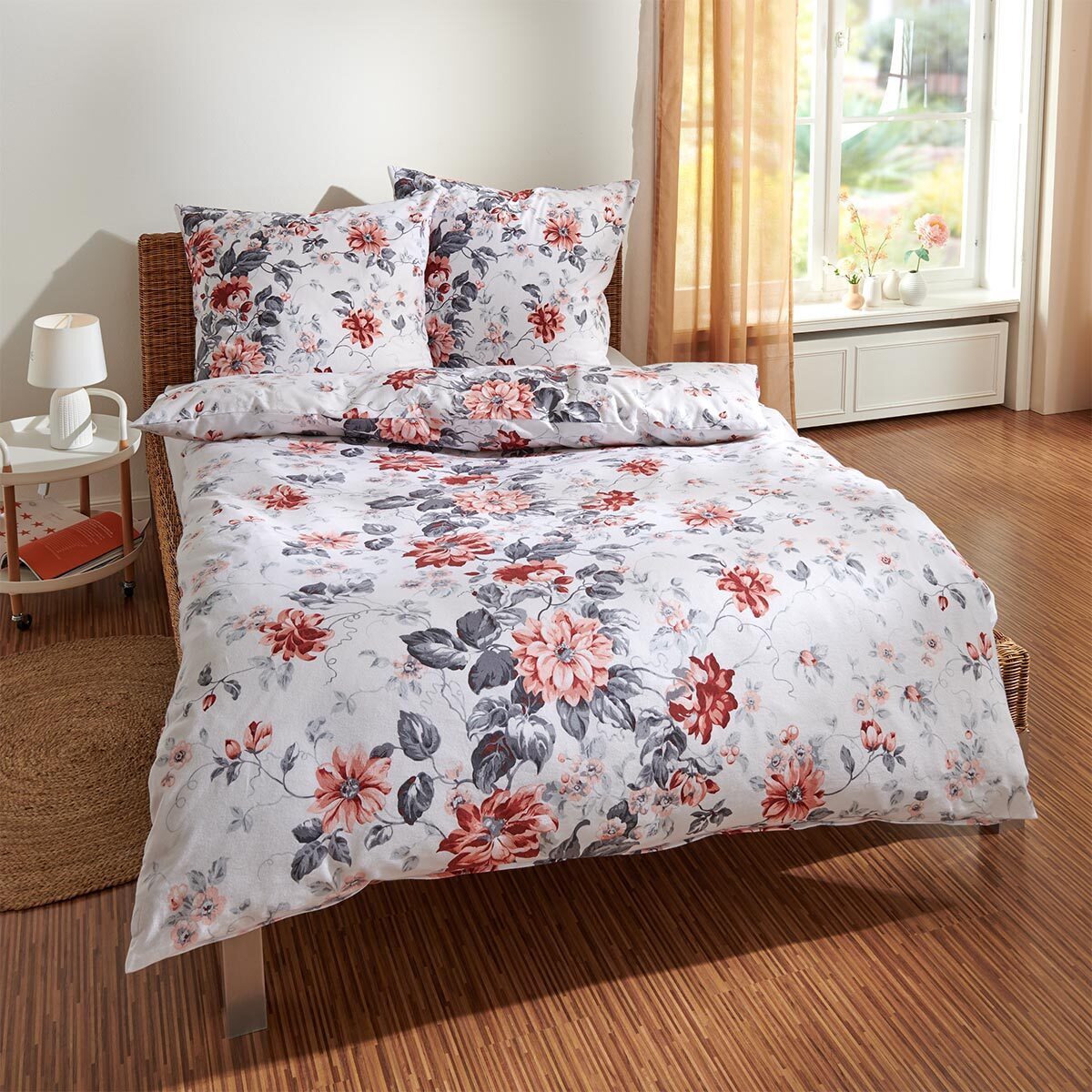 TRAUMSCHLAF Bettwäsche Blumen rot, Flanell, 3 günstig online kaufen