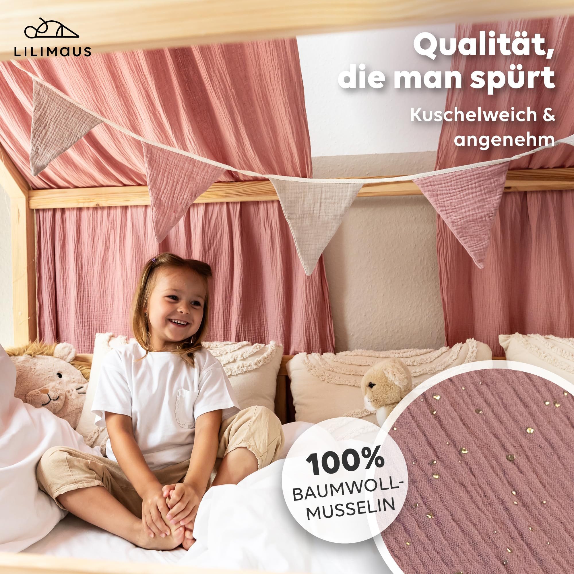 lilimaus Betthimmel Musselin Hausbett Himmel für Kinderzimmer mit Gold Appl günstig online kaufen