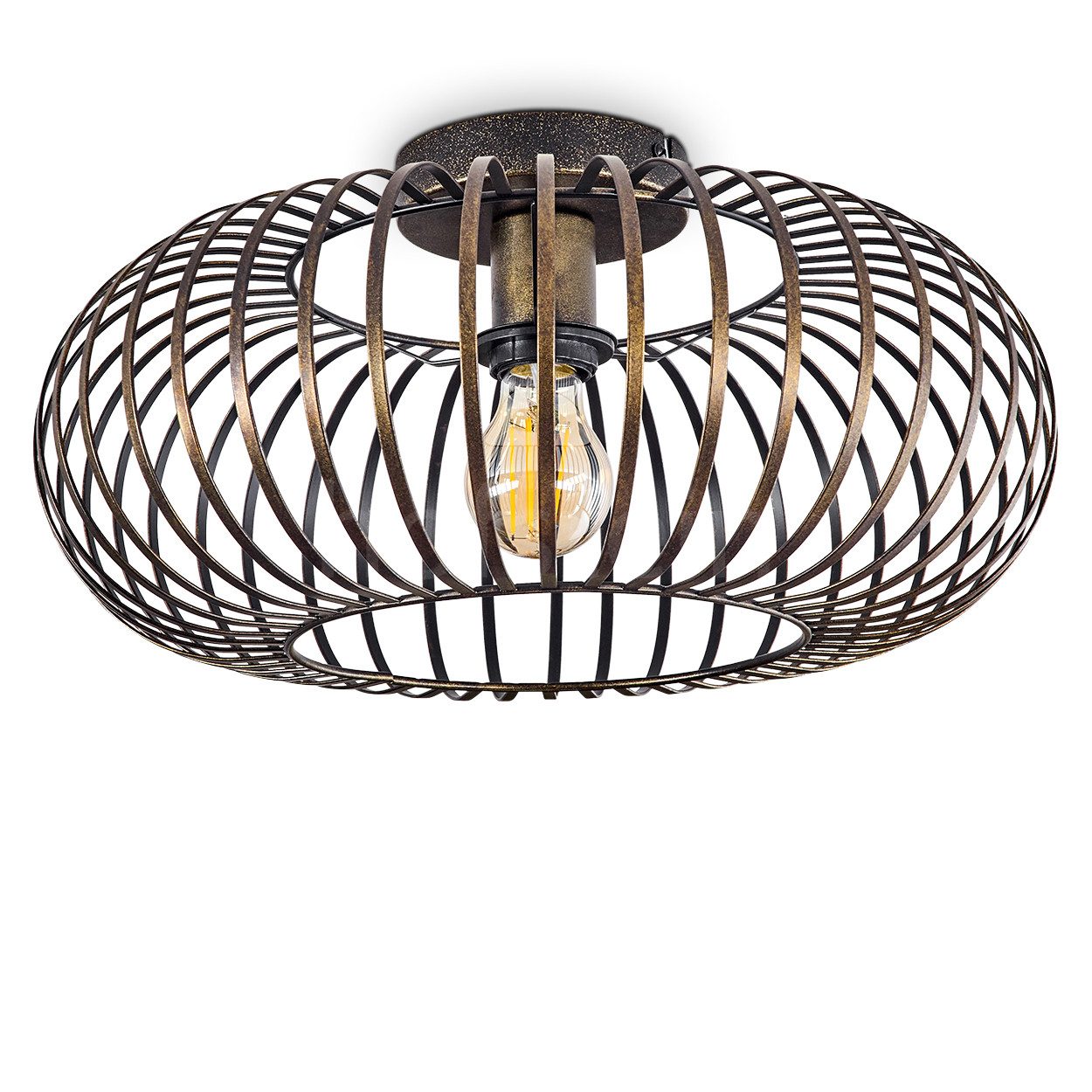 hofstein Deckenleuchte »Aidone« runde Deckenlampe aus Metall in Goldfarben-antik/Schwarz, ohne Leuchtmittel, E27, Ø40cm, Leuchte im Vintage-Design mit tollem Lichteffekt