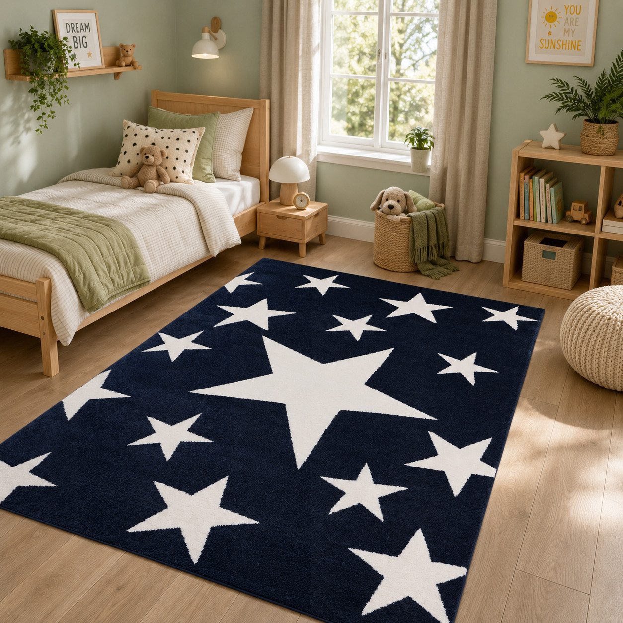 Vimoda Kinderteppich Blau Sterne, Teppich Kinderzimmer 160x230 & 120x170, Rechteckig, Höhe: 12 mm, Weich, Spielteppich Junge, Rechteckig, OEKO-TEX, Polypropylen