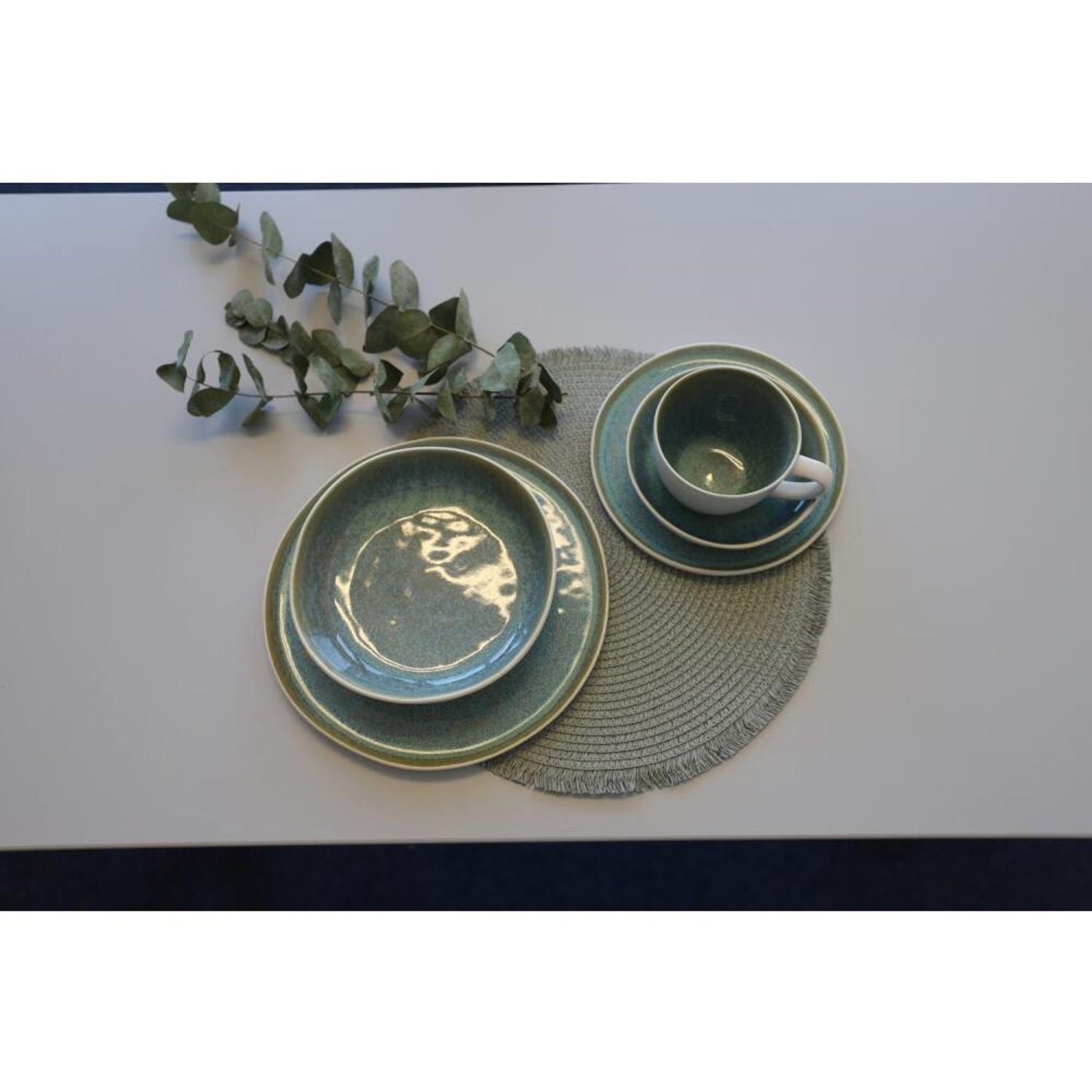 BURI Teller 16x Keramik Teller 27cm Reactive Glaze Speisen Rund Tisch Servierplatt