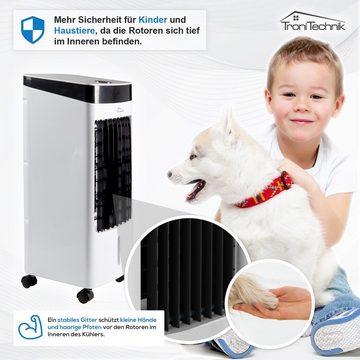 TroniTechnik Standventilator LK04 mit Wassertank,3-in-1 Air Cooler,Leiser Ventilator,Luftbefeuchter, Timer,Oszillation,3 verschiedene Intensitätsstufen,Kühlakkus inklusive