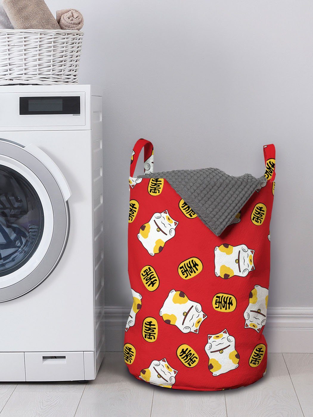 Kordelzugverschluss Glück-Katzen-Wiederholung Wäschesäckchen für Waschsalons, Abakuhaus Katze Griffen japanische mit Wäschekorb