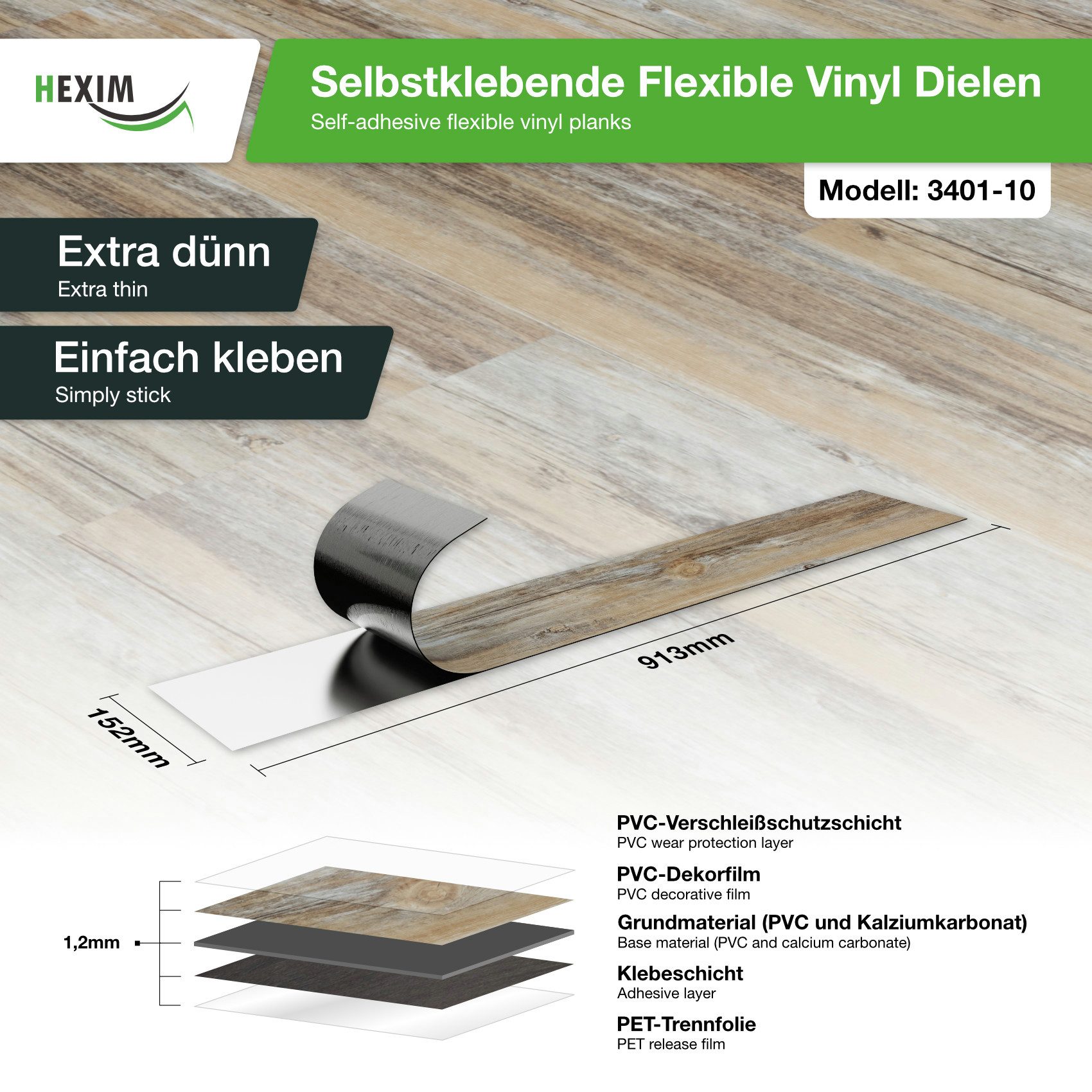 Hexim Vinylboden, Vinyldielen 0,97m² selbstklebend PVC Wandverkleidung Bode günstig online kaufen